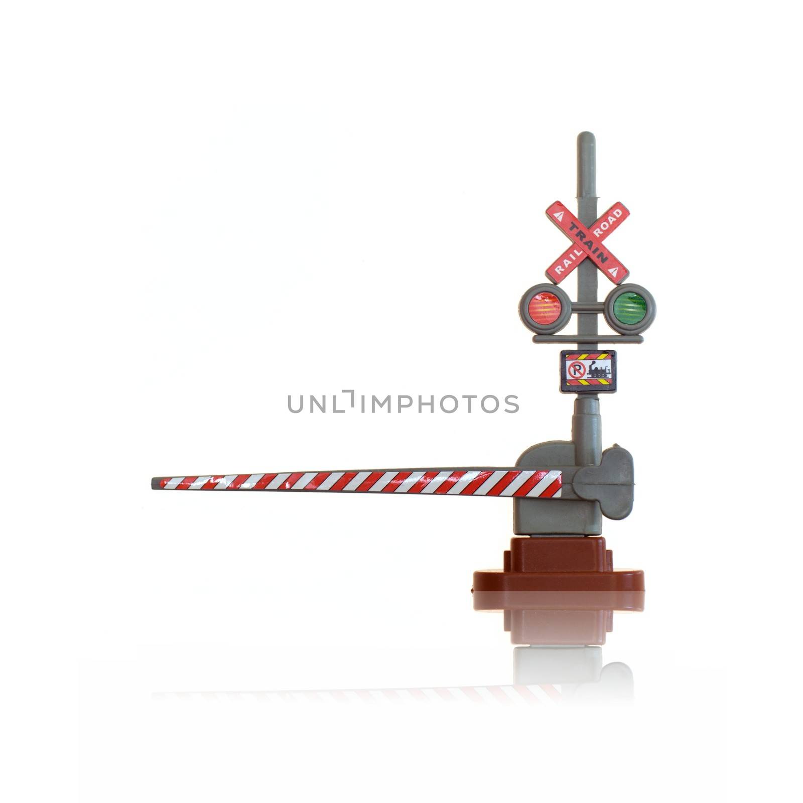 A toy train guard isolated against a white background