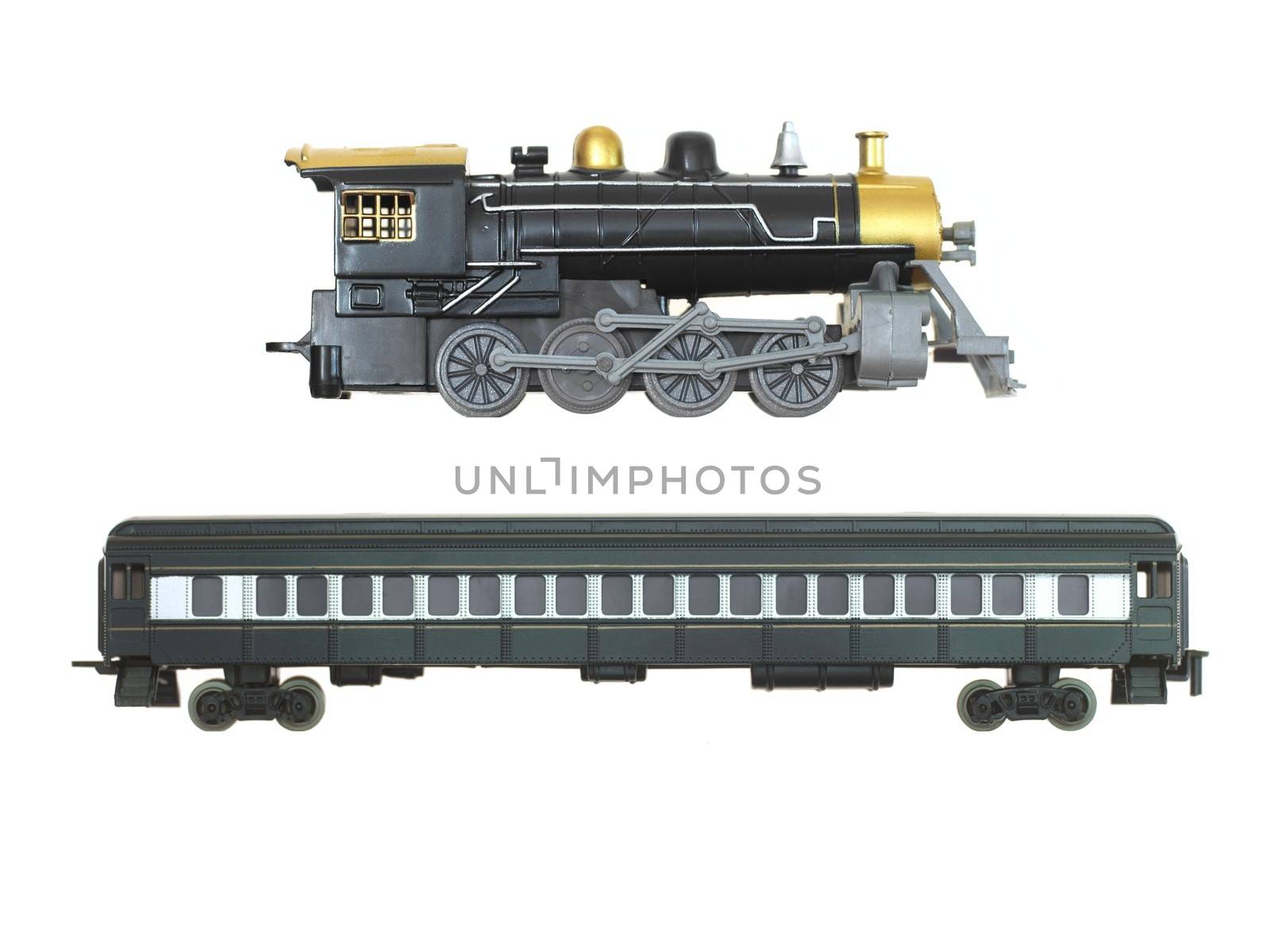 A toy train isolated against a white background