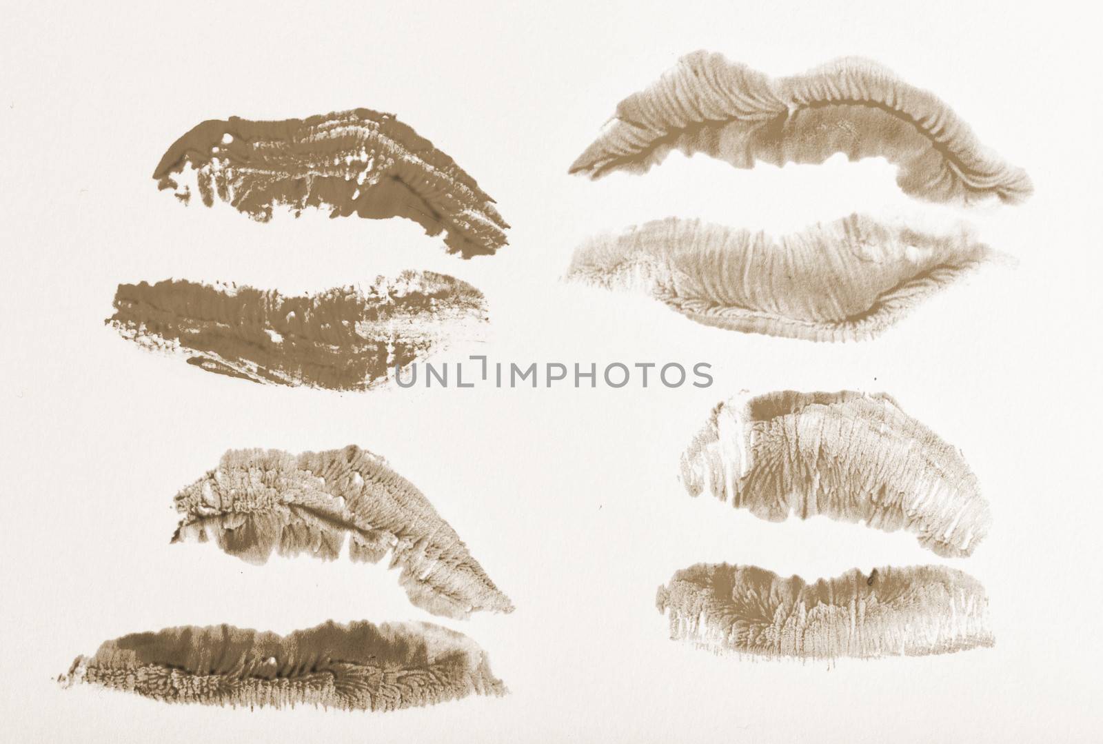 Imprint of lipstick passionate female lips closeup shot