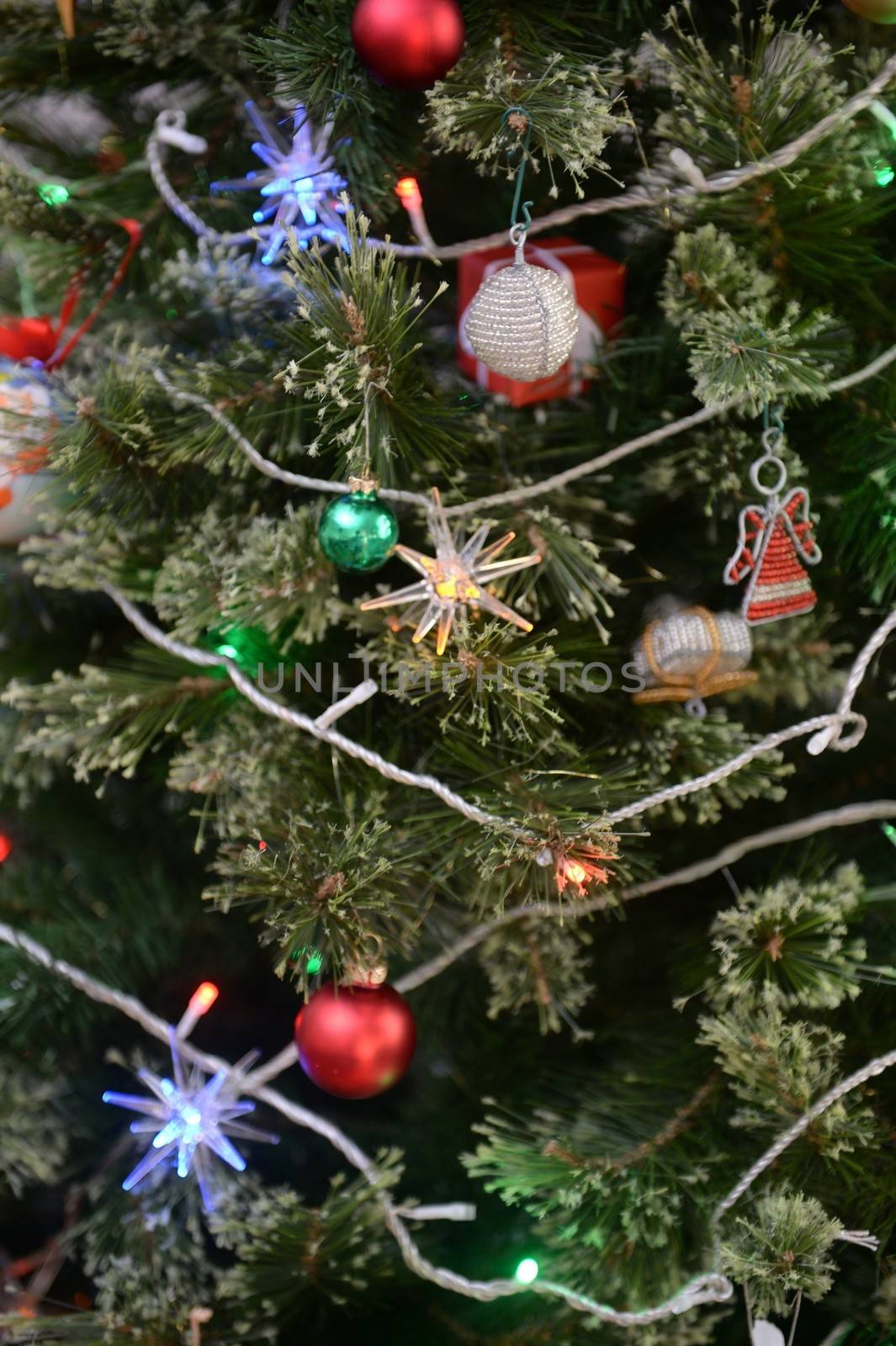 A close up shot of christmas treedecorations