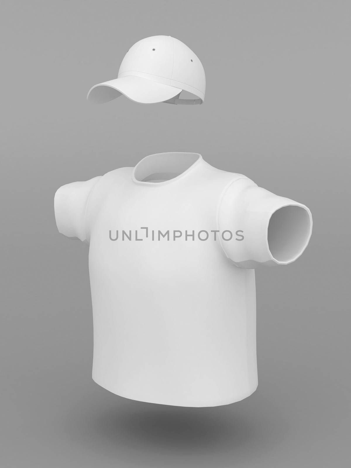 white cap and t-shirt on a gray background