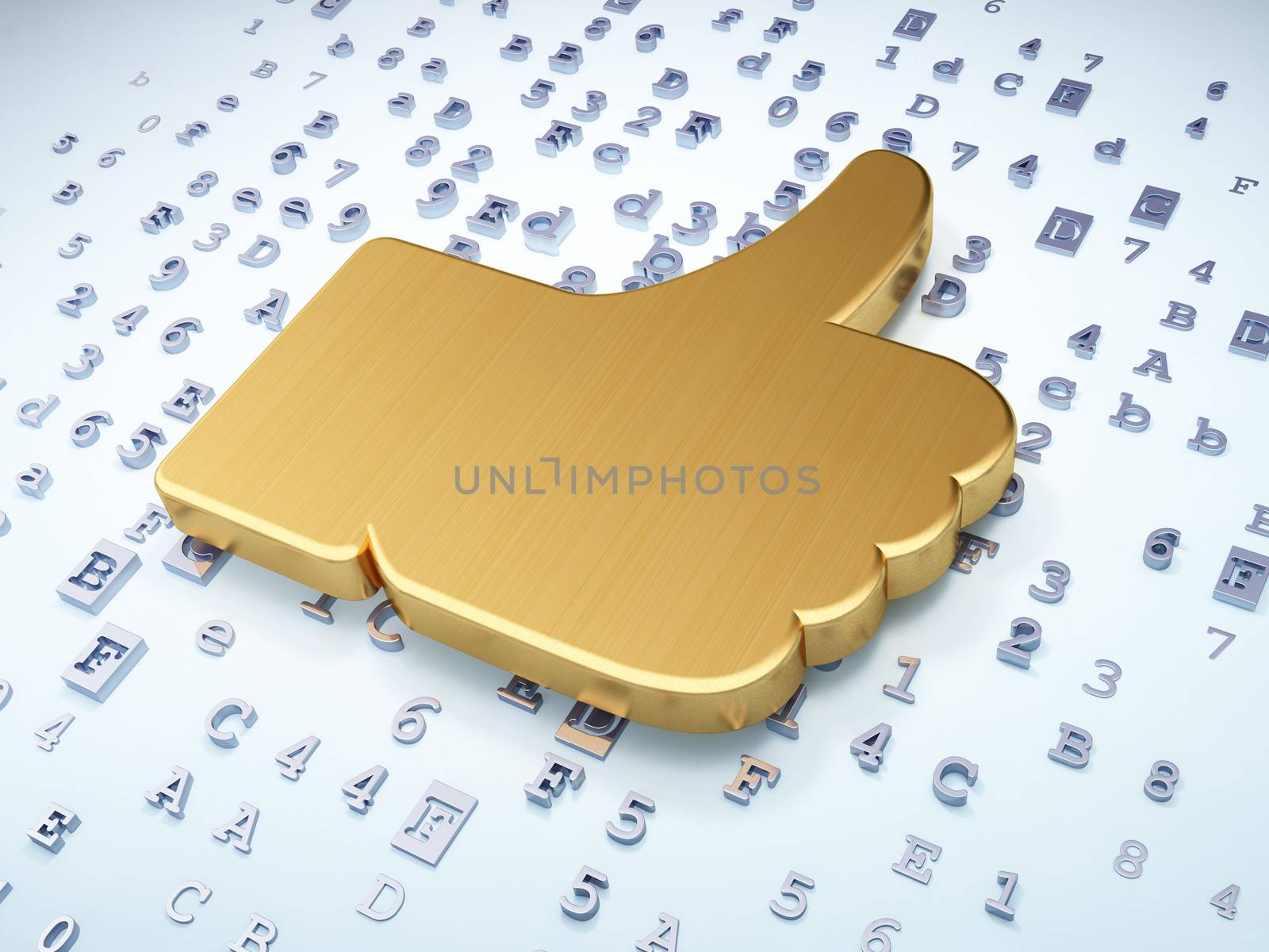 Social media concept: Golden Thumb Up on digital background by maxkabakov