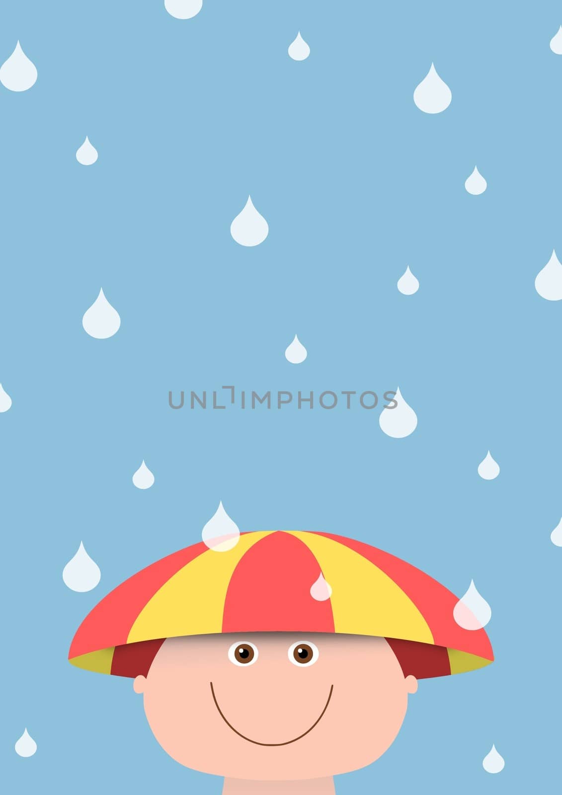 Illustration of a person in the rain being protected by an umbrella hat