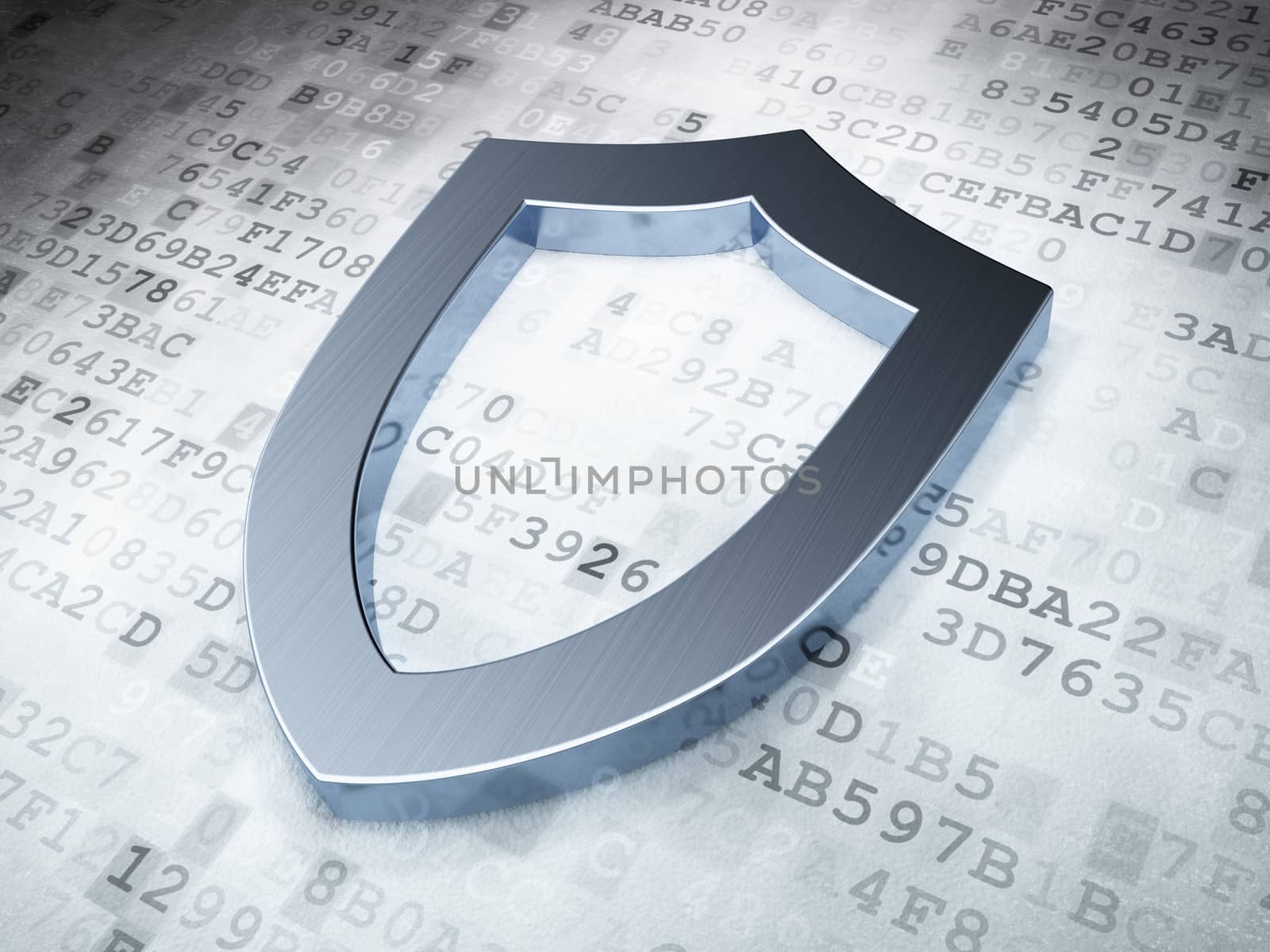 Privacy concept: Silver Contoured Shield on digital background by maxkabakov