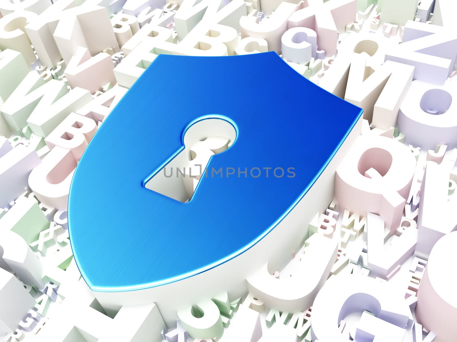 Privacy concept: Shield With Keyhole on alphabet background by maxkabakov