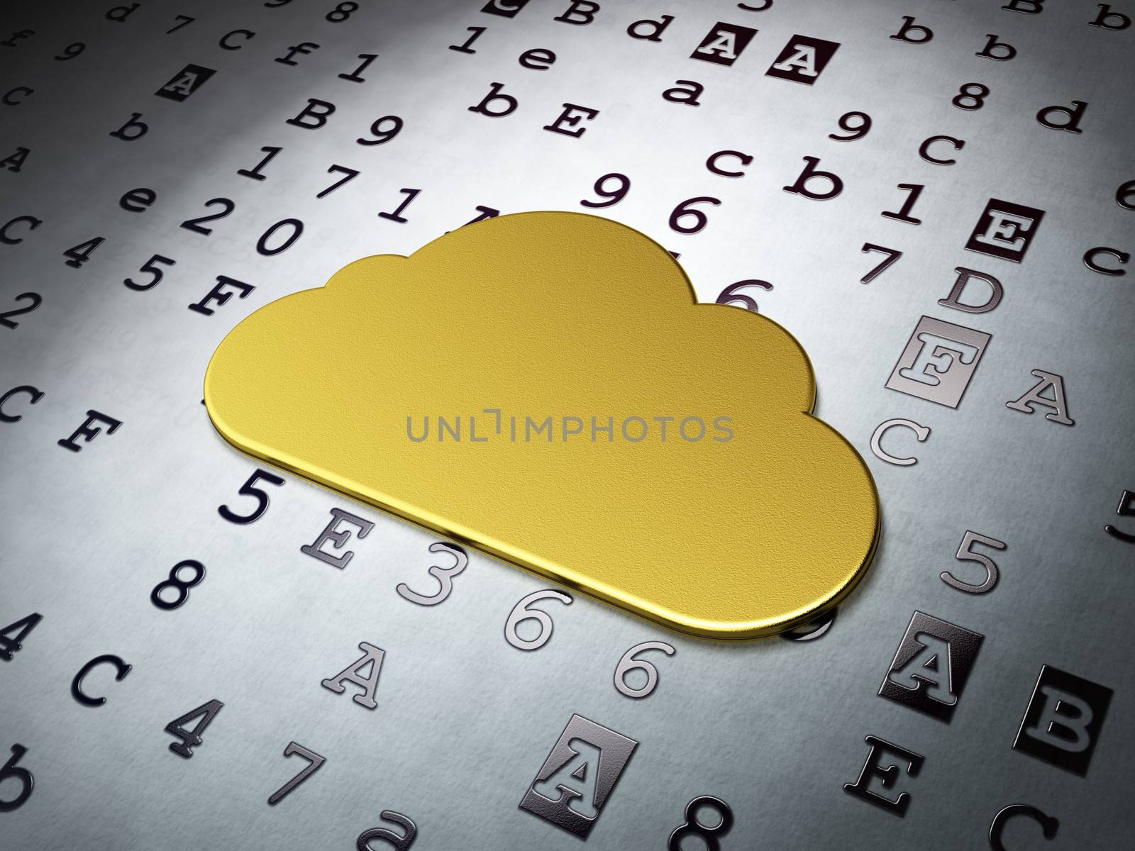 Cloud networking concept: Golden Cloud on Hexadecimal Code background, 3d render