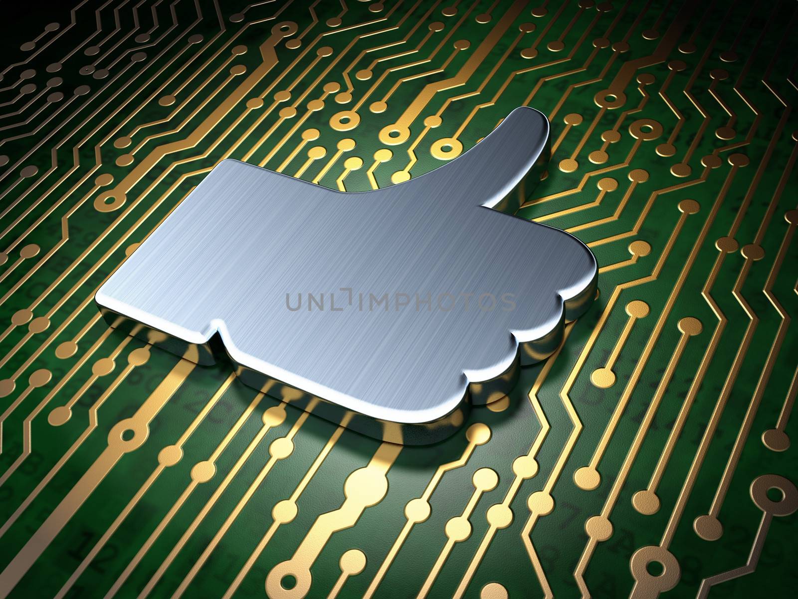 Social media concept: Thumb Up on circuit board background by maxkabakov