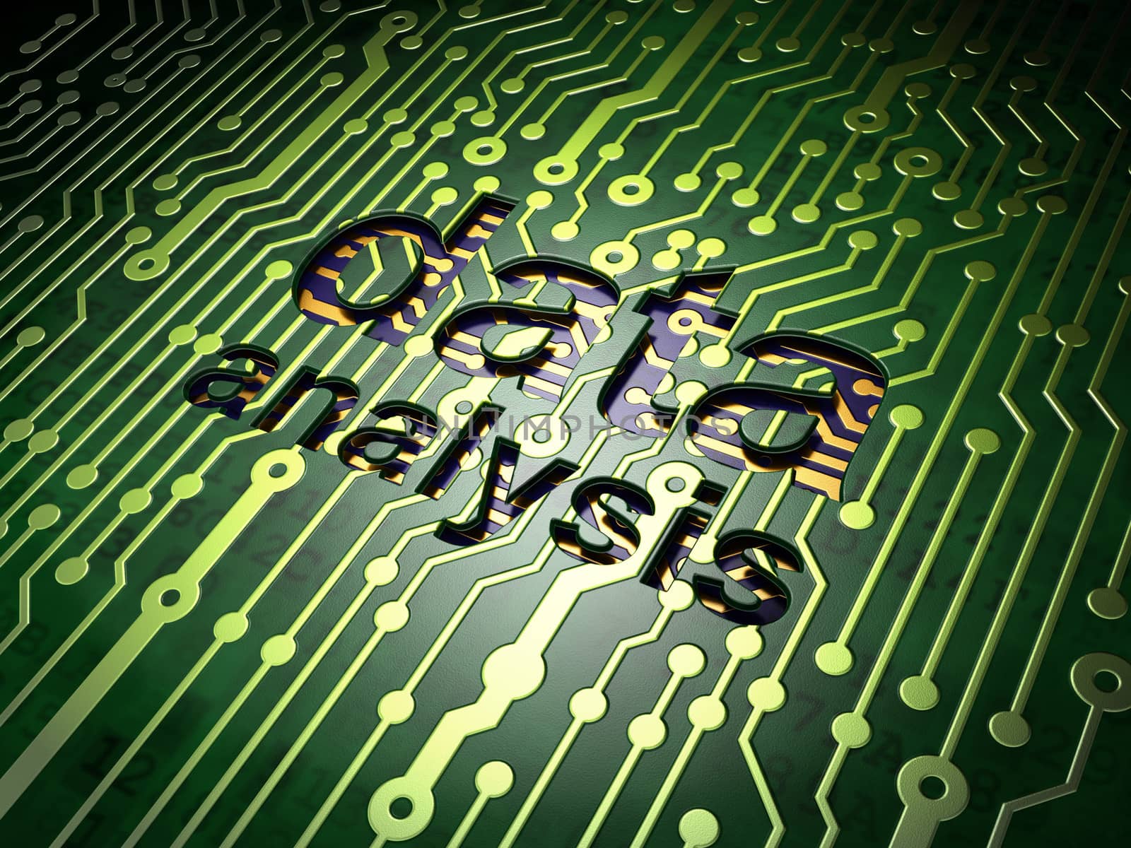 Information concept: circuit board with word Data Analysis, 3d render