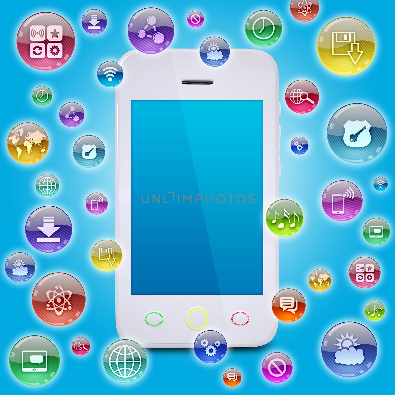 Smartphone and application icons. The concept of software