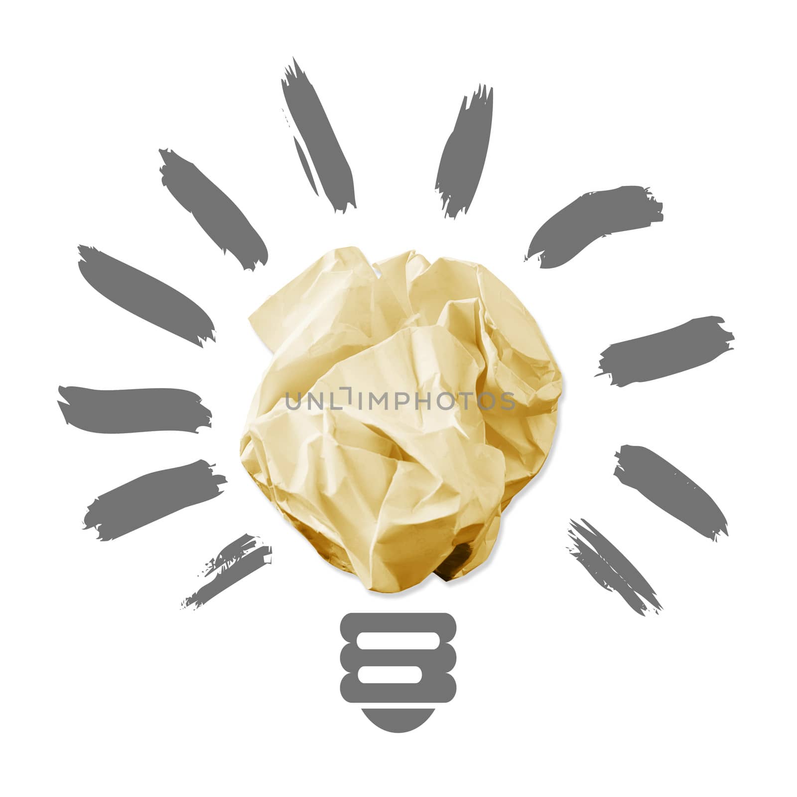 Wad of crumpled paper in the form of light bulbs. isolated on white background