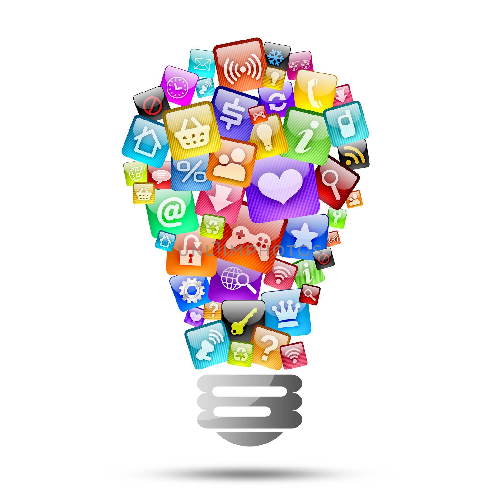 Lamp consisting of apps icons. The concept of software