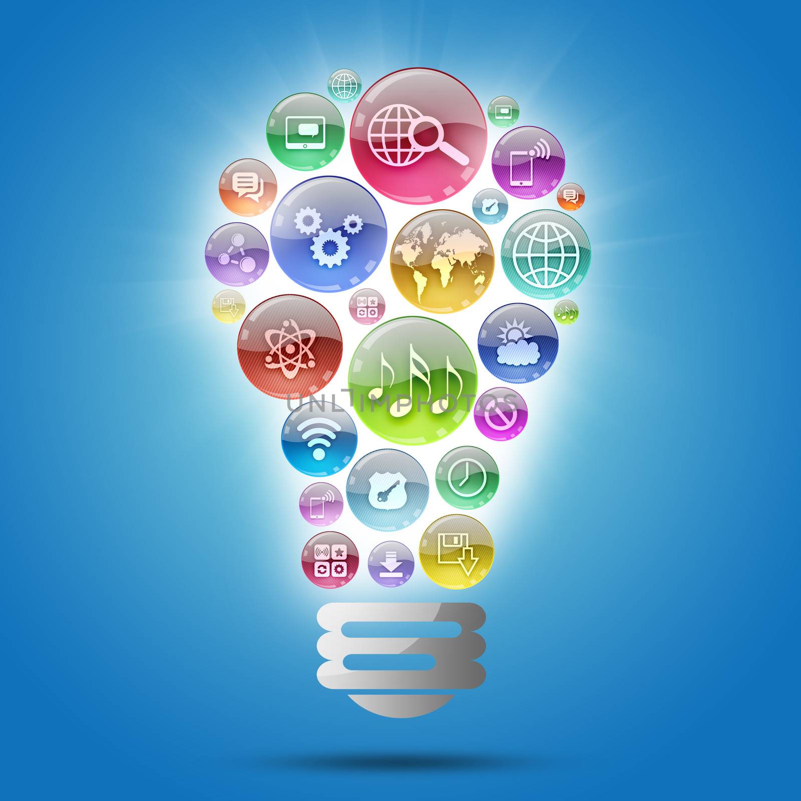 Lamp consisting of apps icons. The concept of software