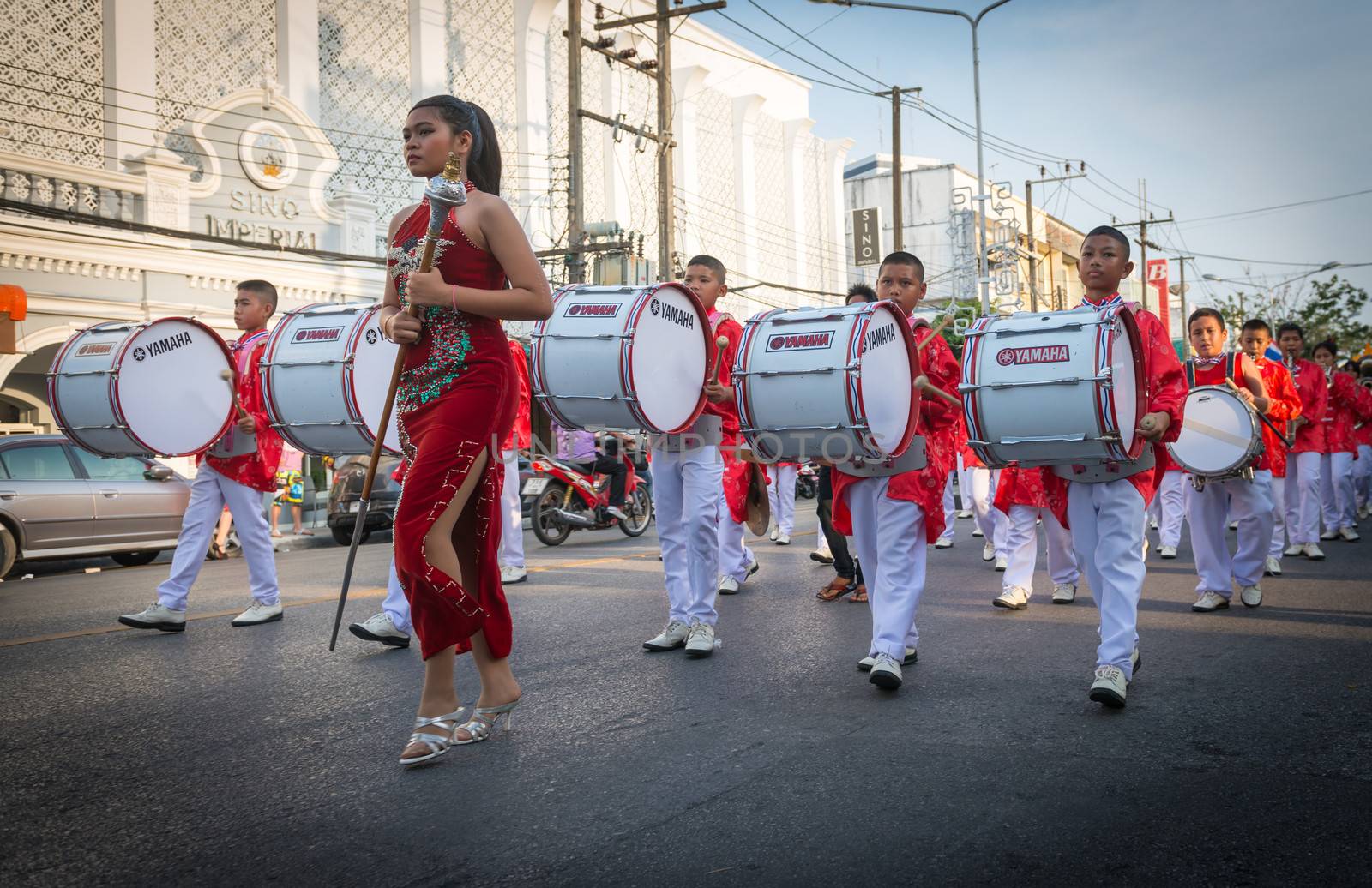 PHUKET, THAILAND - 07 FEB 2014:  Musicians take part in procession of annual old Phuket town festival. 