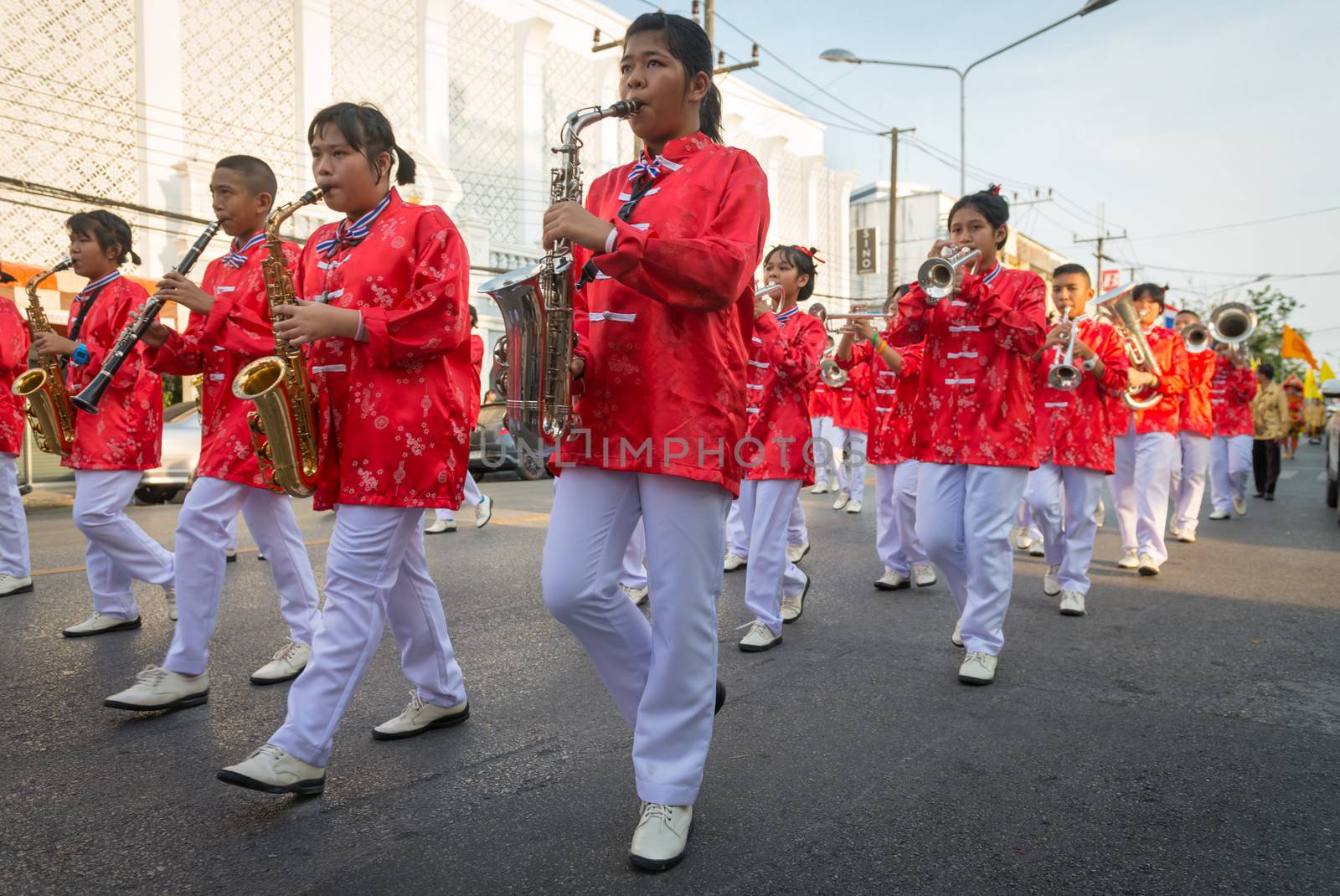 PHUKET, THAILAND - 07 FEB 2014:  Musicians take part in procession of annual old Phuket town festival. 