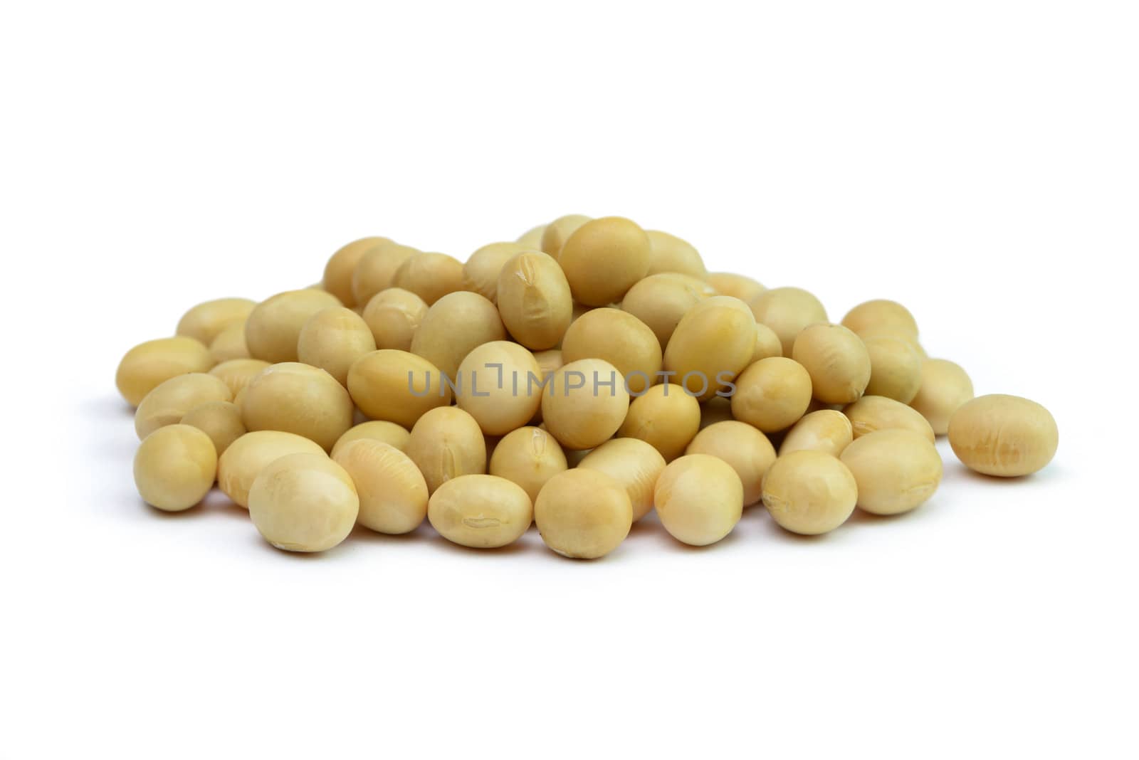 Close up of soya beans on white background