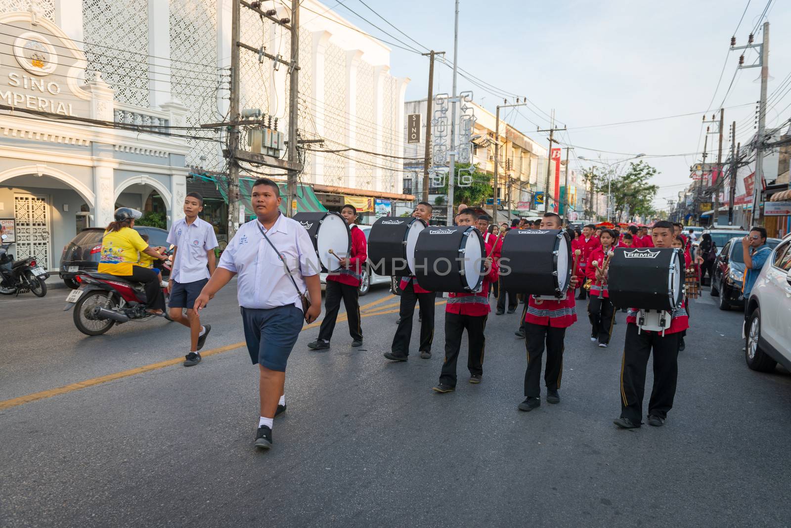 PHUKET, THAILAND - 07 FEB 2014: Musicians take part in procession of annual old Phuket town festival. 