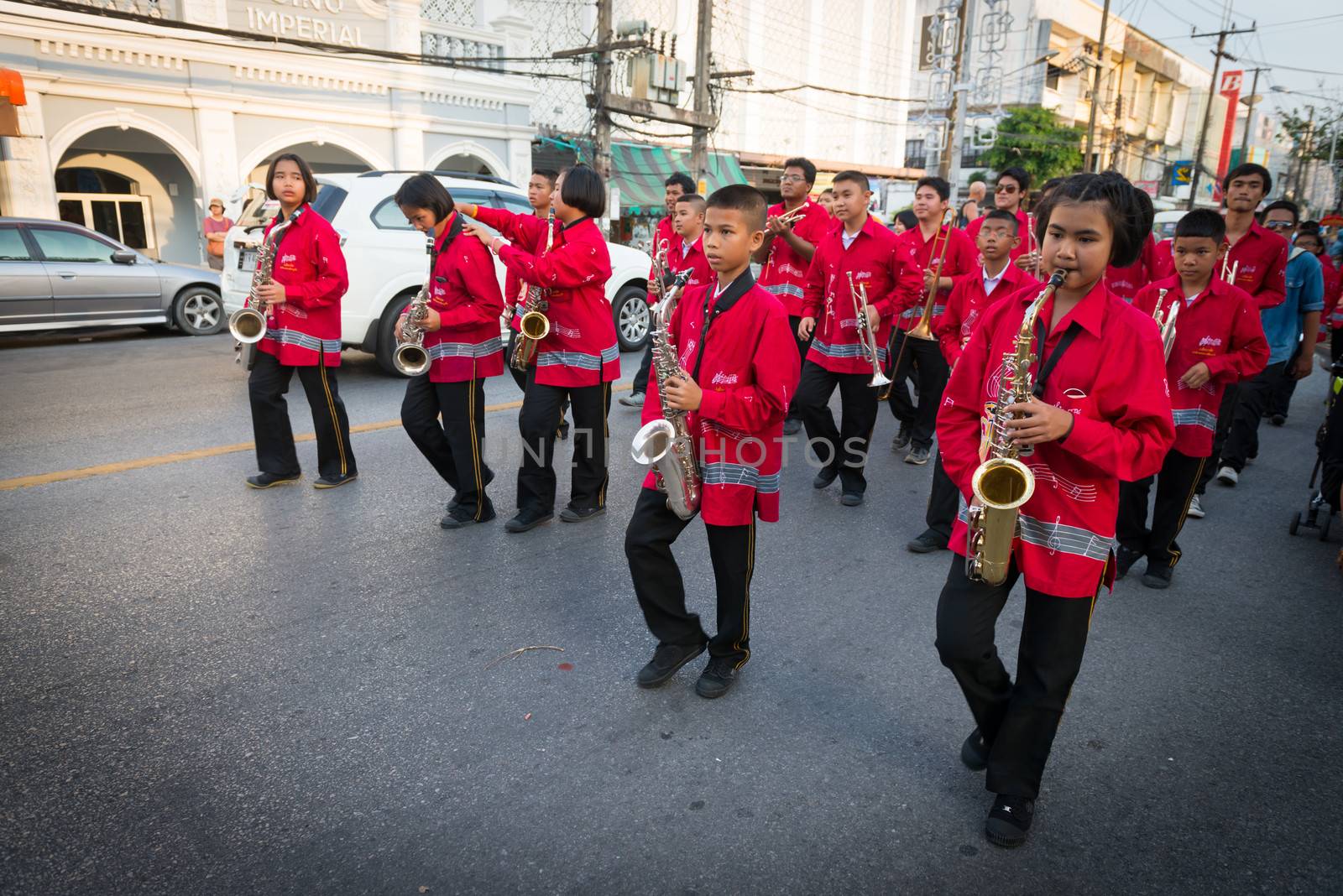 PHUKET, THAILAND - 07 FEB 2014: Musicians take part in procession of annual old Phuket town festival. 