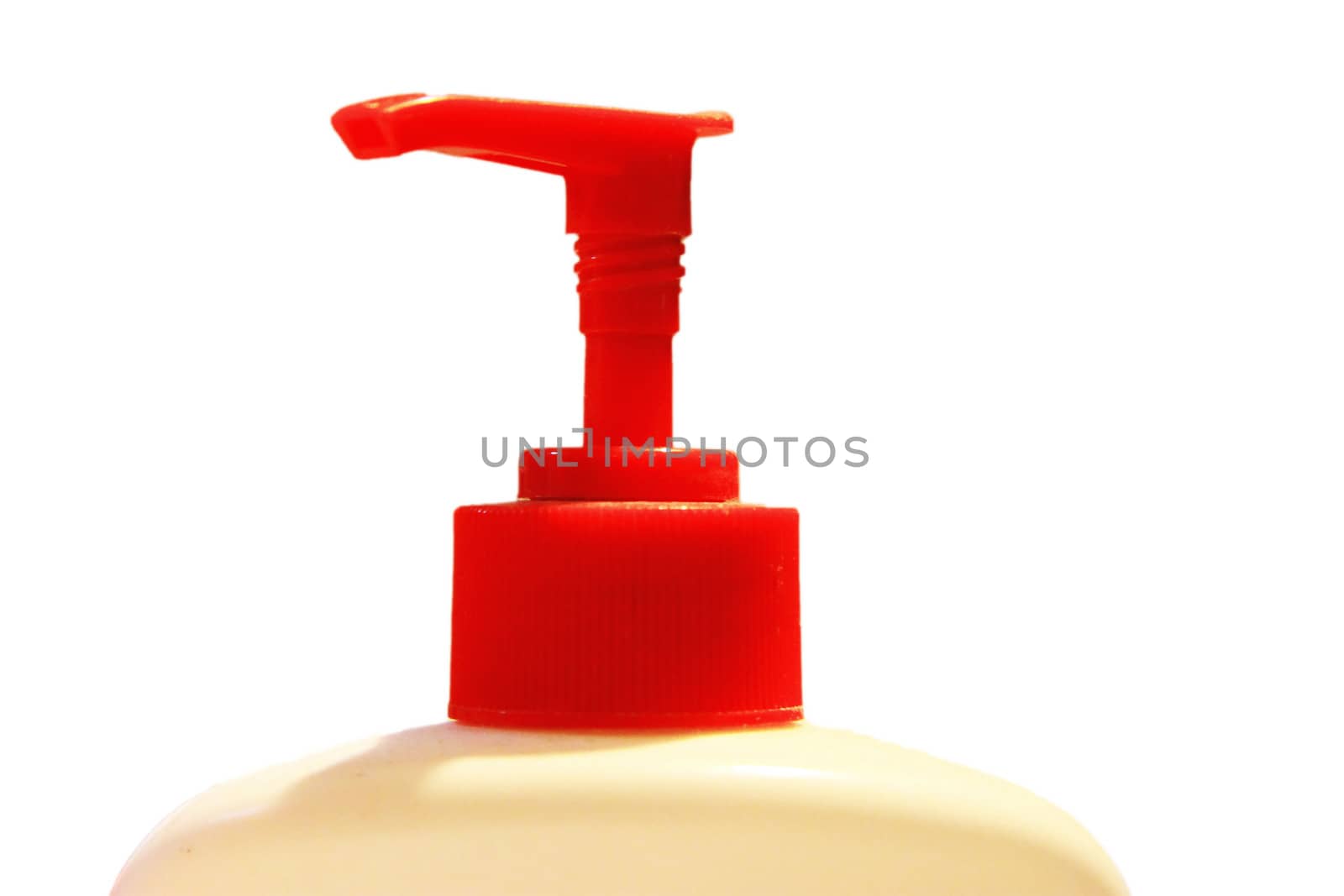 Plastic bottle of cleaning product on the white background