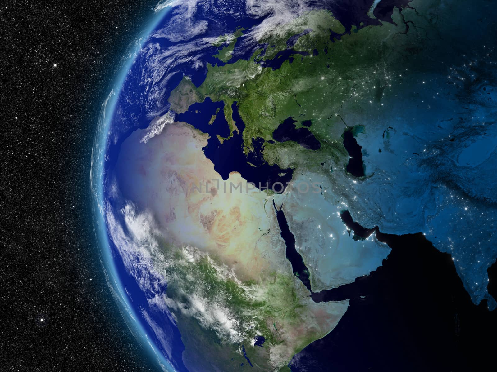 Europe, Middle East and Africa from space. Elements of this image furnished by NASA.