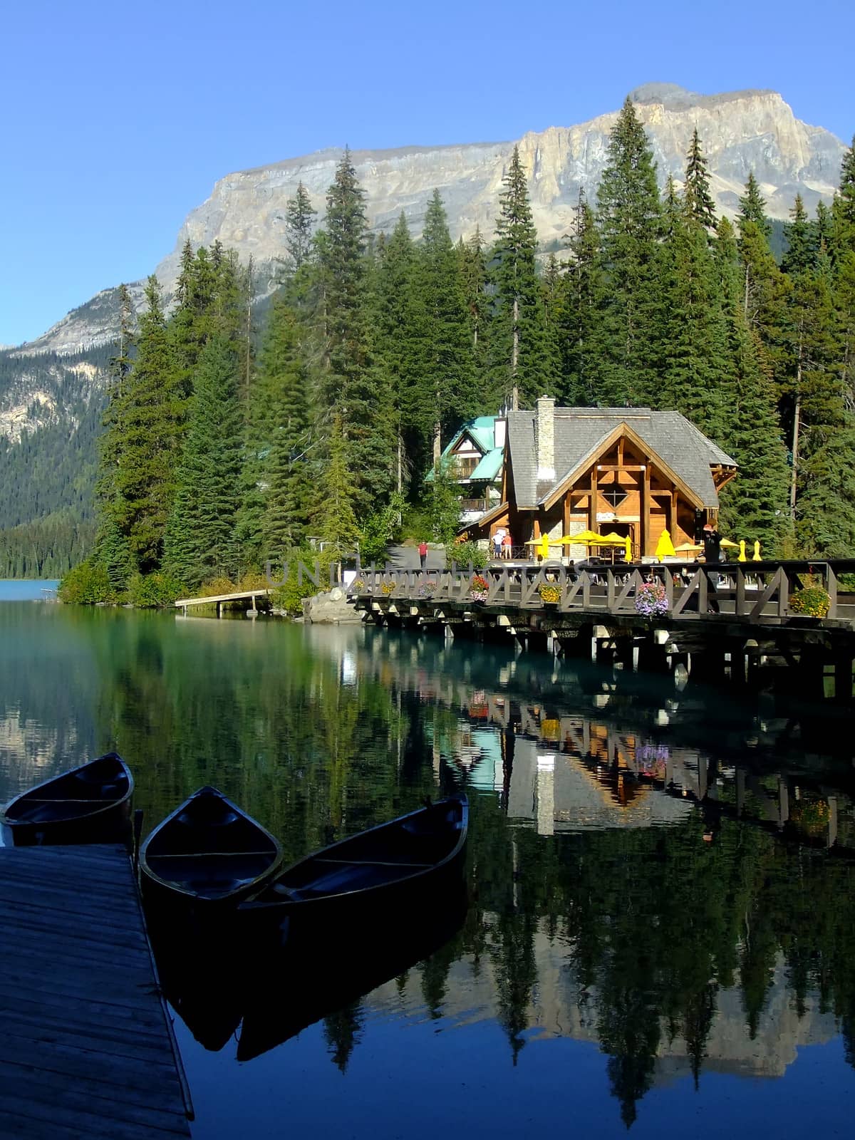 Wooden house at Emerald Lake, Yoho National Park, British Columbia, Canada