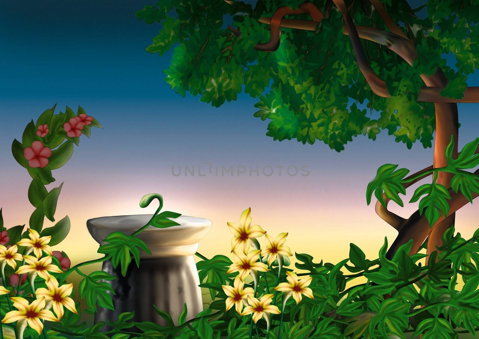 Park And Flowers - Background Illustration