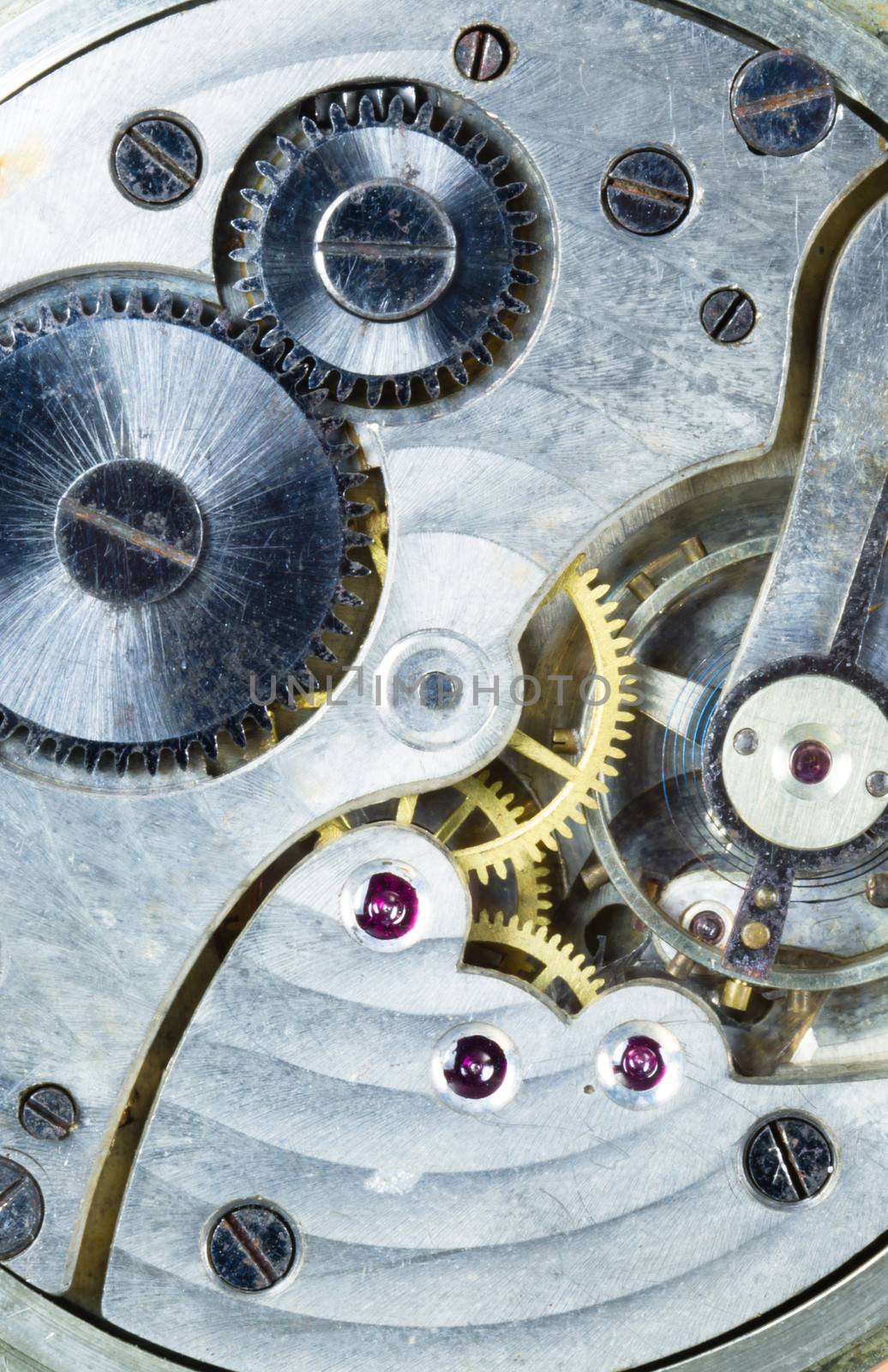 Extreme close up of the inside workings of a 17 jewels pocketwatch