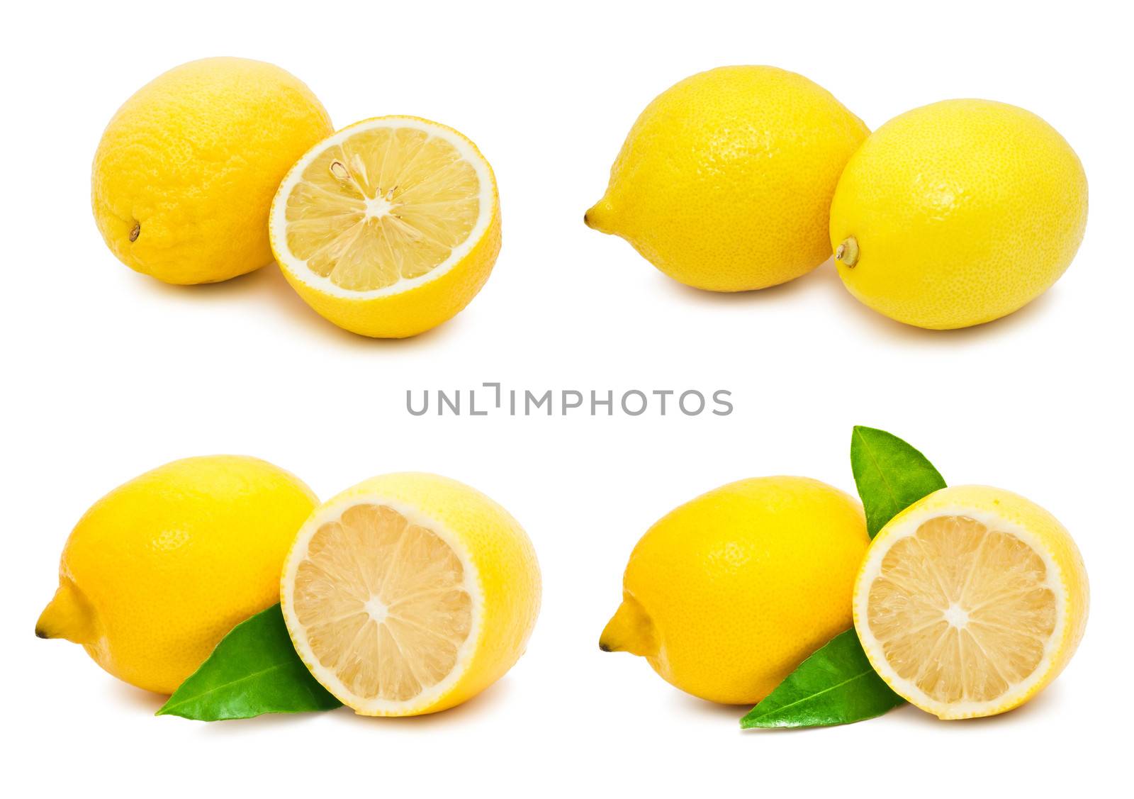 Collection of fresh tasty lemons isolated on white background