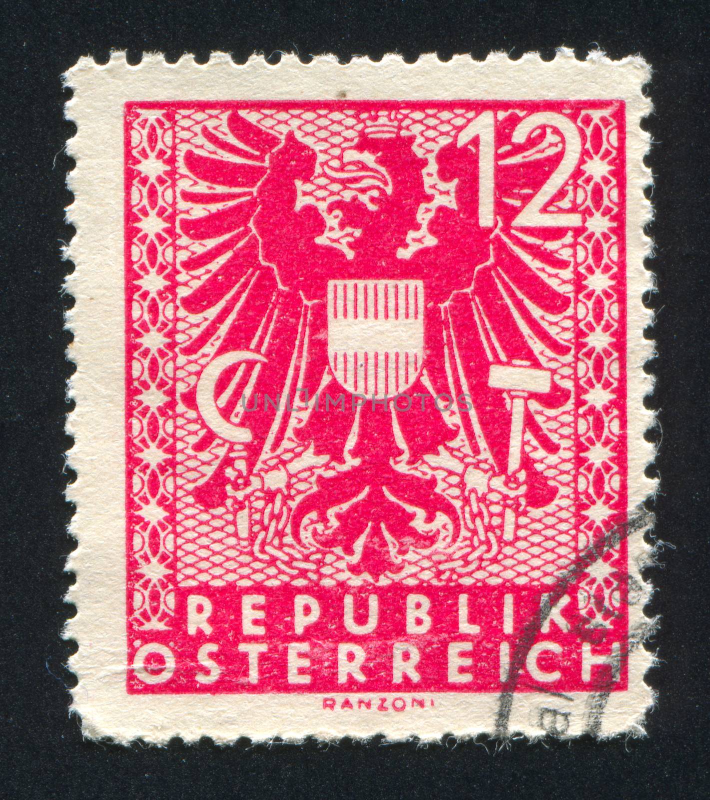 AUSTRIA - CIRCA 1945: stamp printed by Austria, shows ornament and eagle, circa 1945