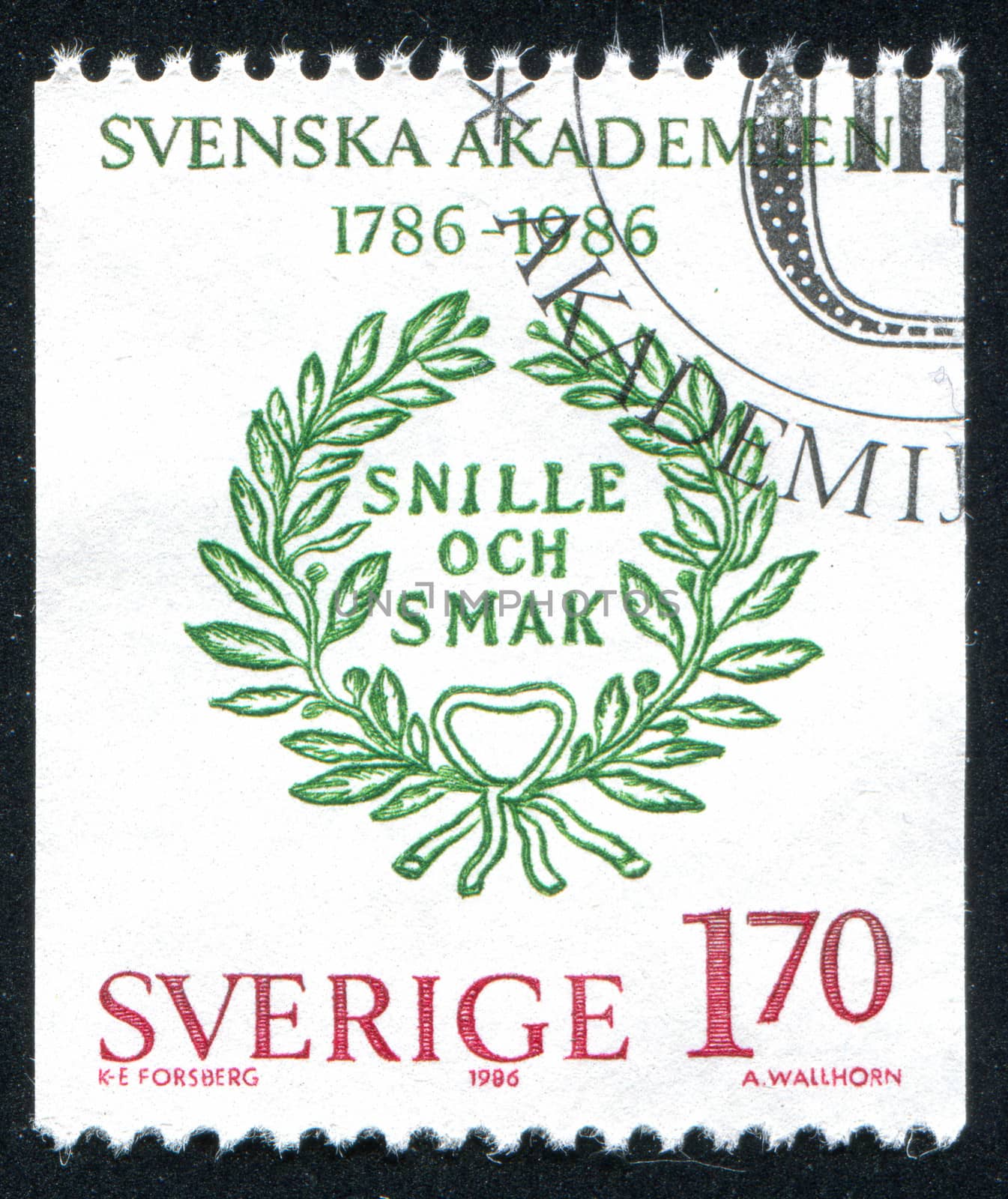 SWEDEN - CIRCA 1986: stamp printed by Sweden, shows Motto of the Swedish Academy, circa 1986