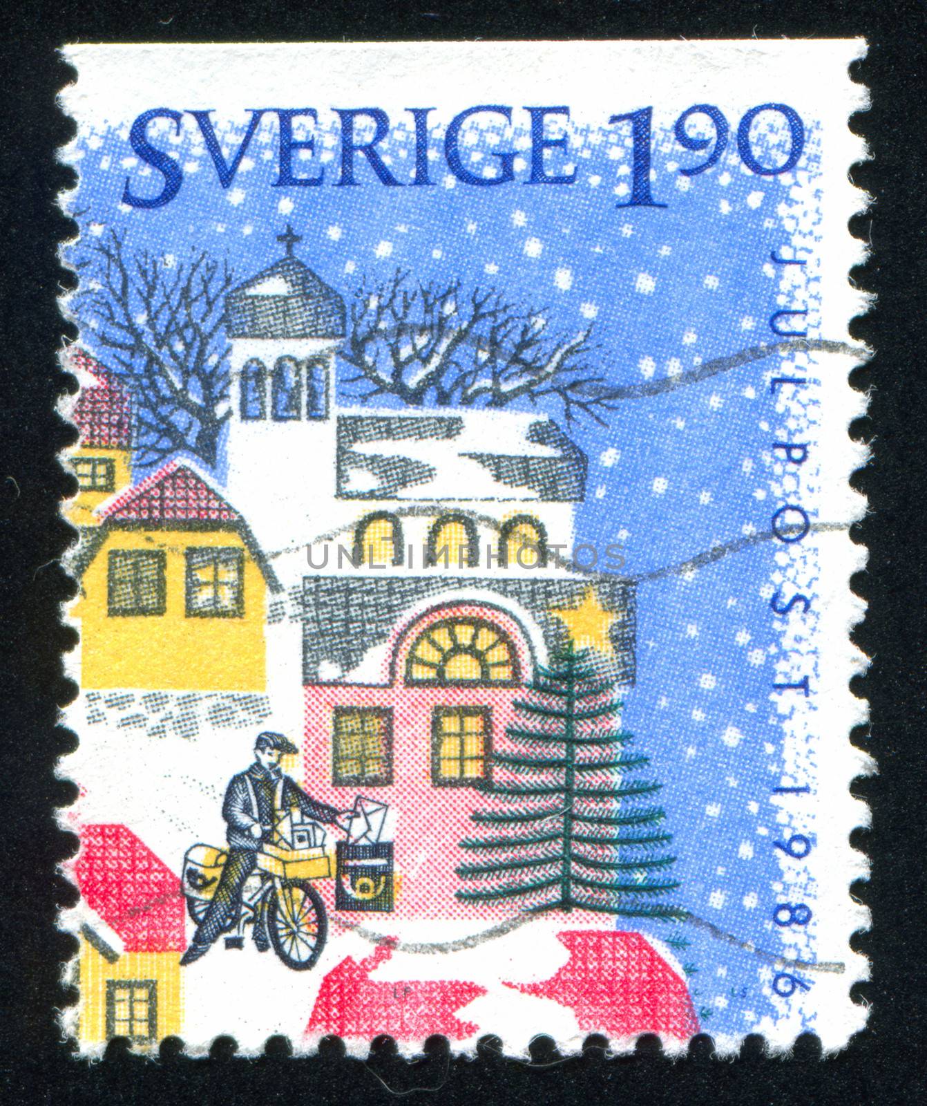 SWEDEN - CIRCA 1986: stamp printed by Sweden, shows Postman on bicycle, circa 1986