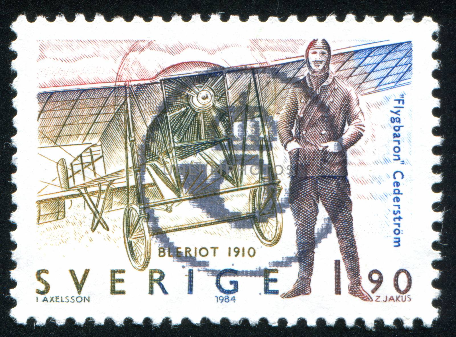 SWEDEN - CIRCA 1984: stamp printed by Sweden, shows Carl Gustaf Cederstrom, Bleriot, circa 1984