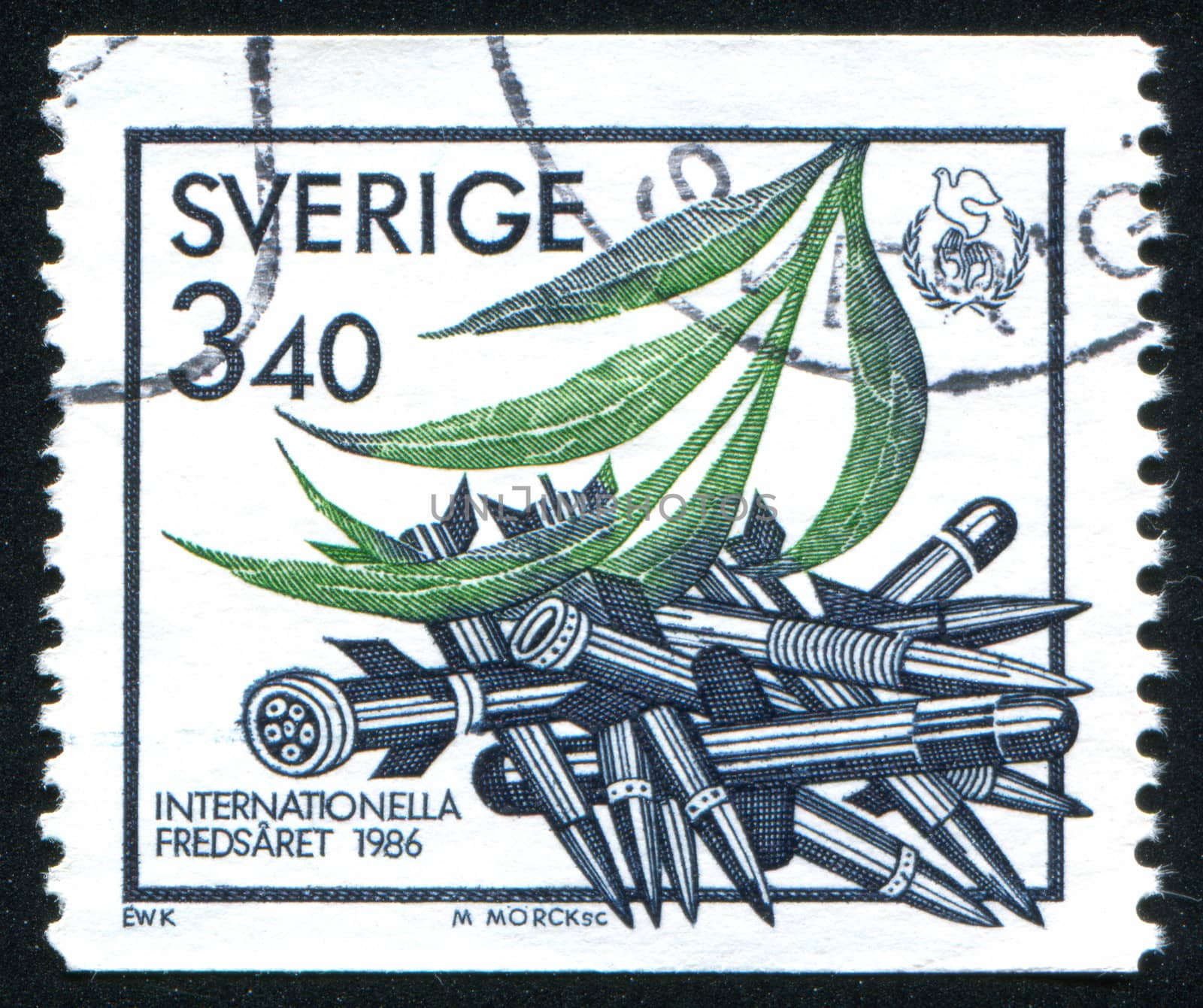 SWEDEN - CIRCA 1986: stamp printed by Sweden, shows International Peace Year emblem, circa 1986