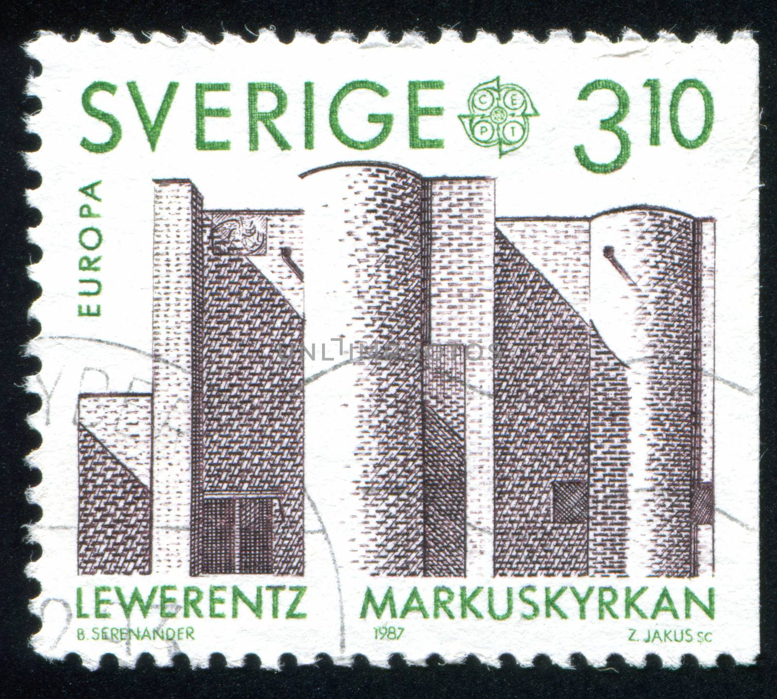 SWEDEN - CIRCA 1987: stamp printed by Sweden, shows Lewerentz Marcus Church, circa 1987