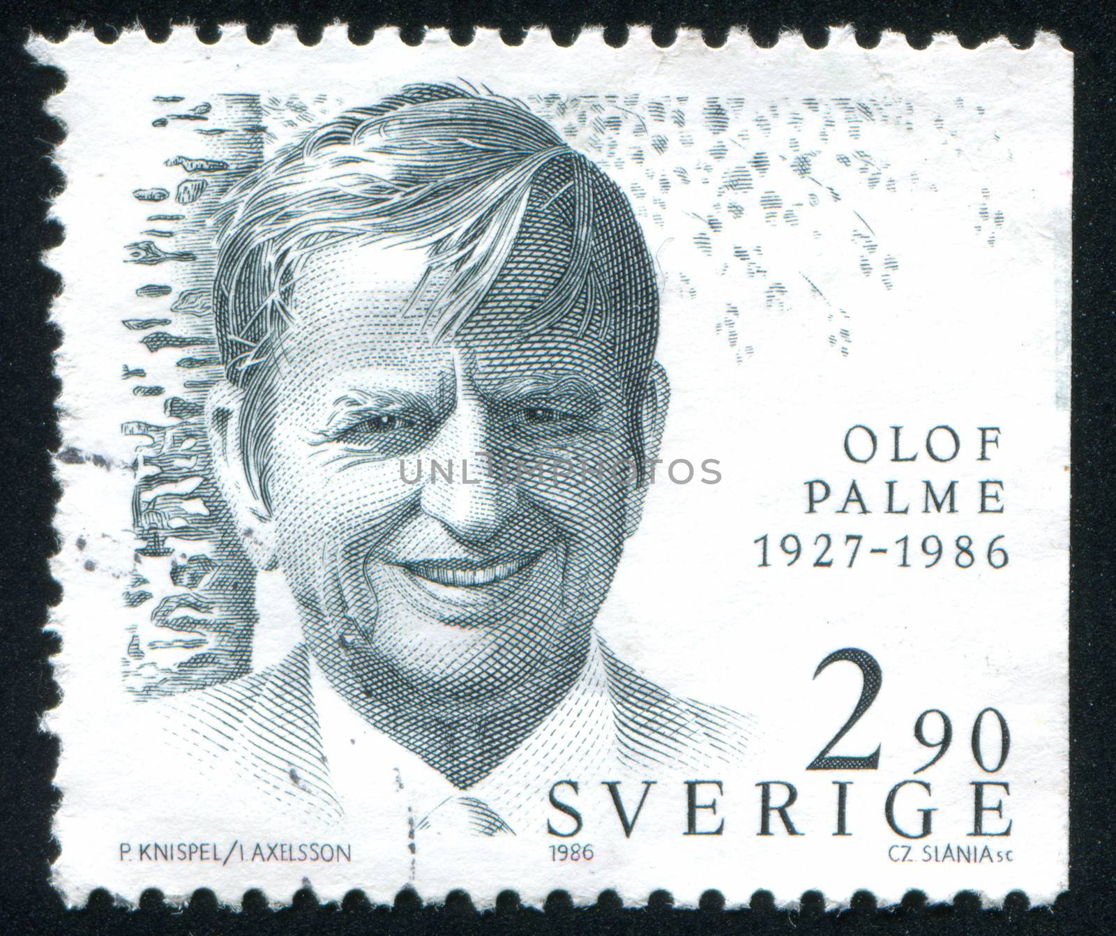 SWEDEN - CIRCA 1986: stamp printed by Sweden, shows Olof Palme, Prime Minister, circa 1986