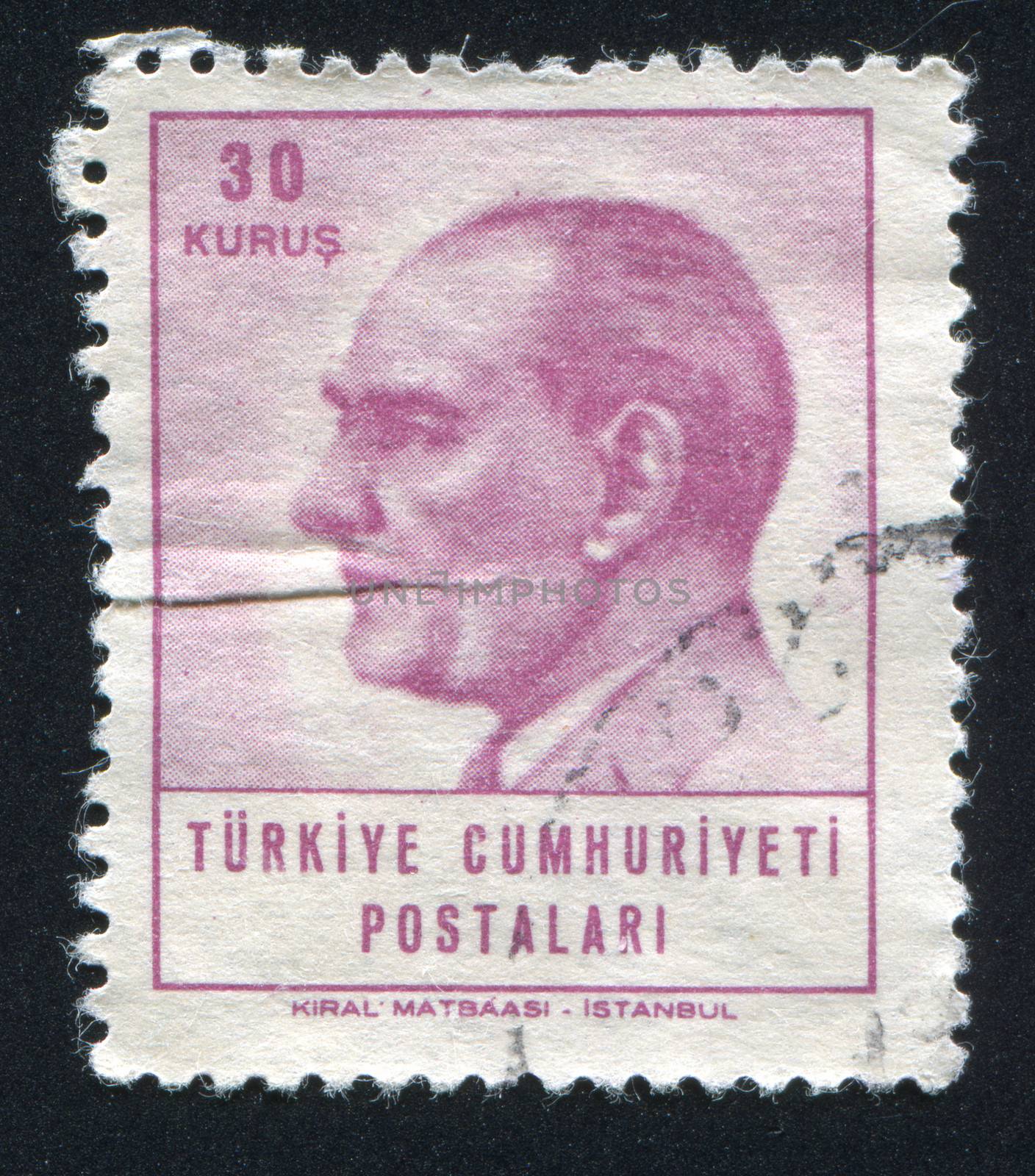 TURKEY - CIRCA 1965: stamp printed by Turkey, shows president Kemal Ataturk, circa 1965.