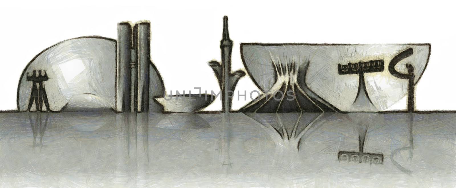 Expressionistic drawing of the Brasilia skyline