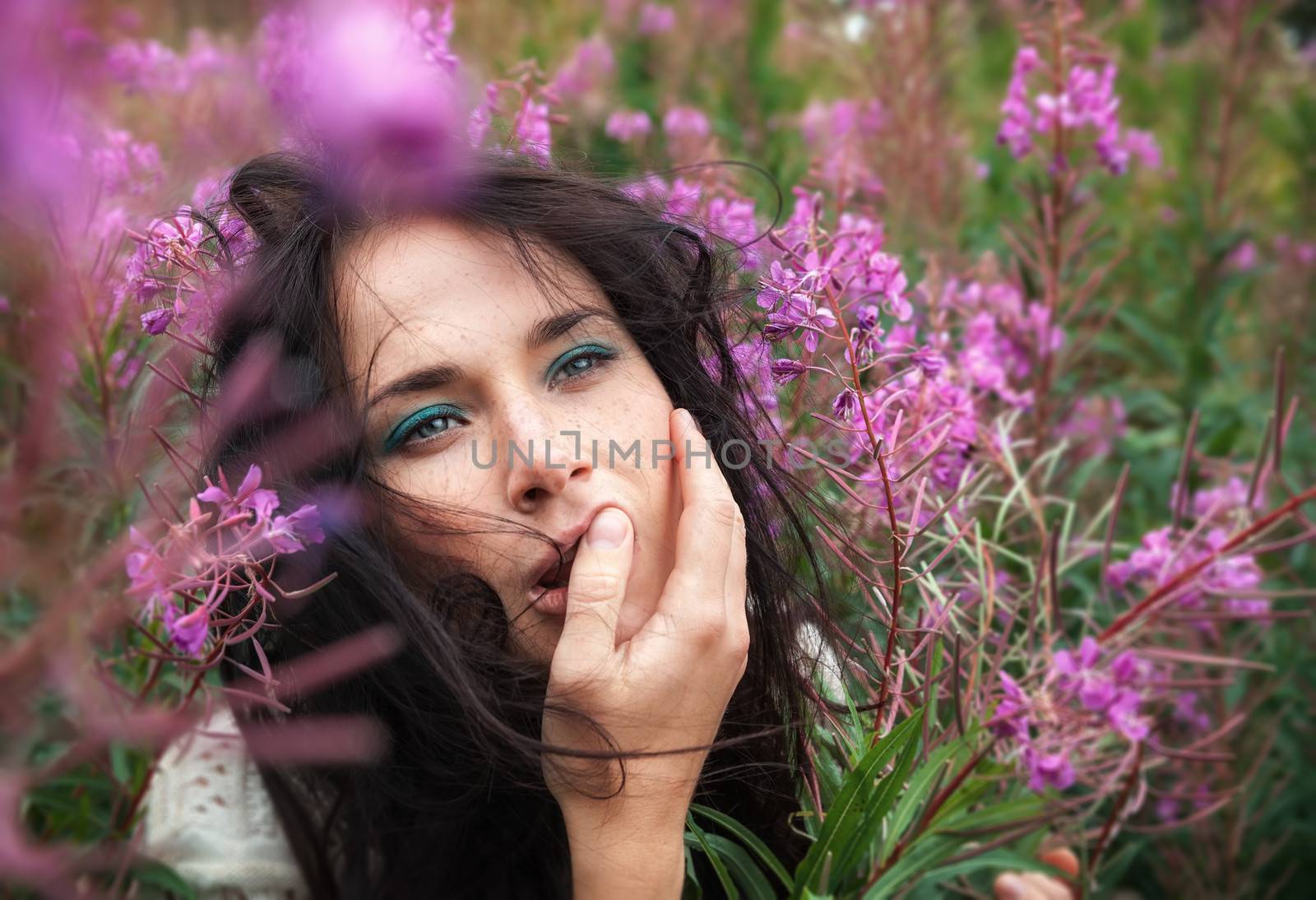 beautiful girl among the flowers by palinchak