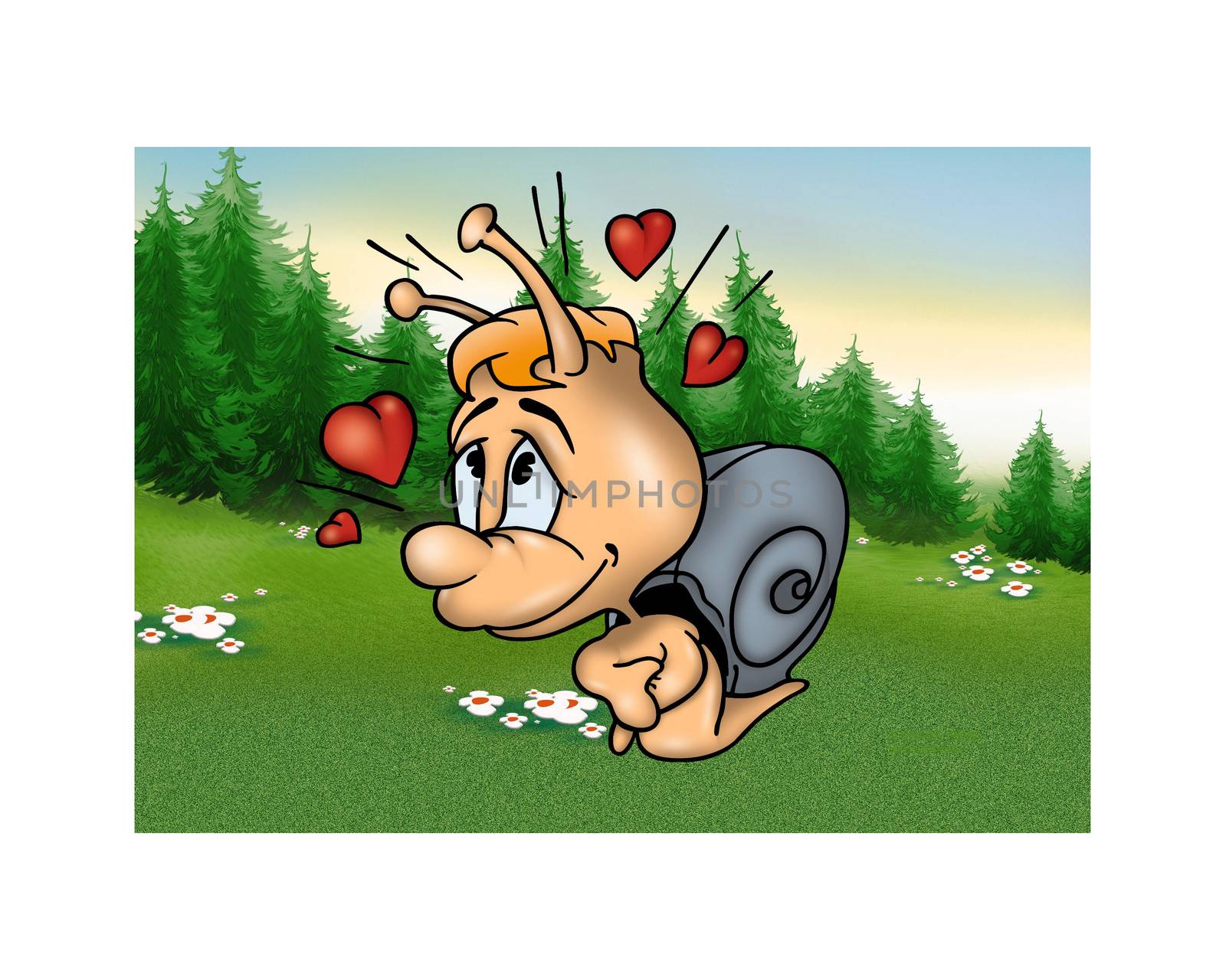 Amorous Snail - Cartoon Background Illustration