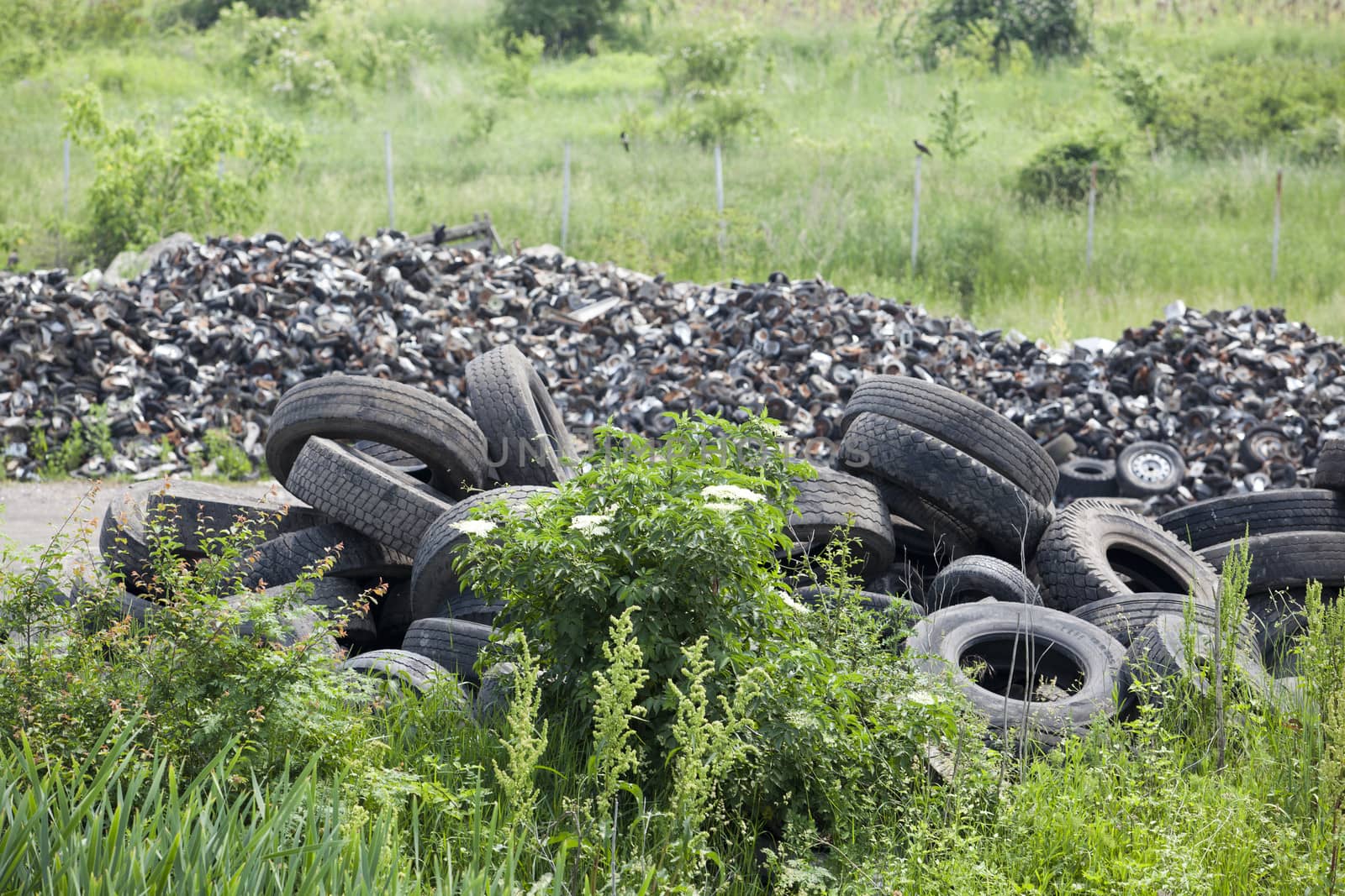 A pile of old tires by wellphoto