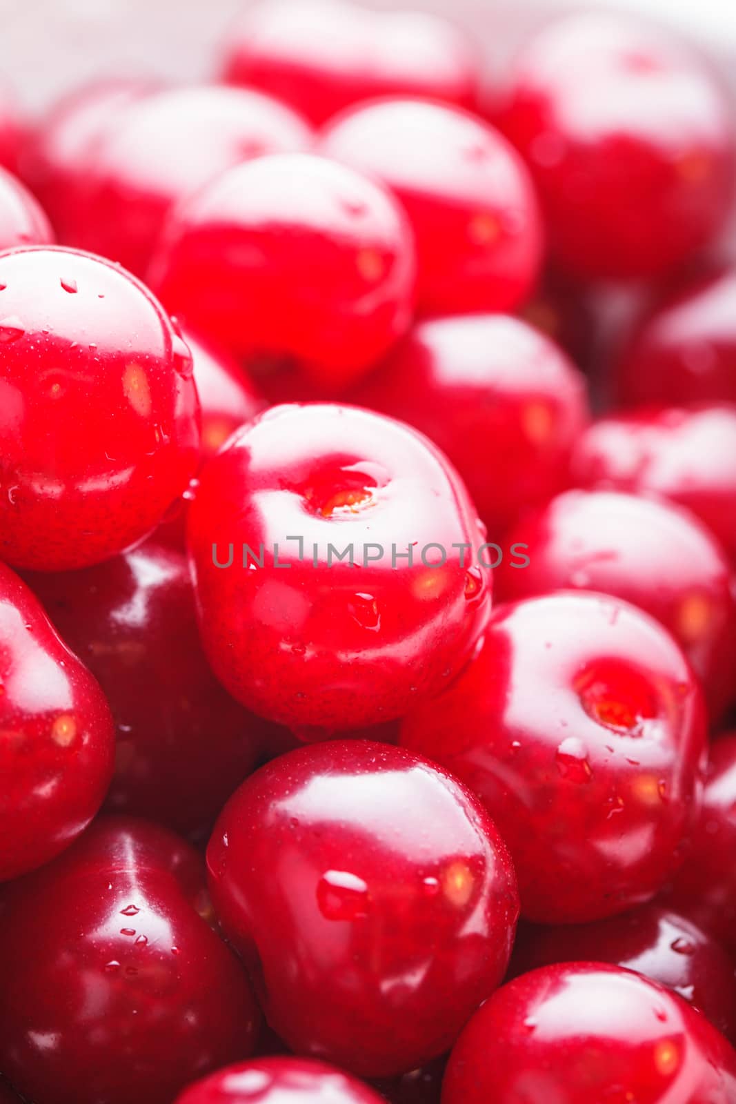 Wet cherries fruits close up as a background