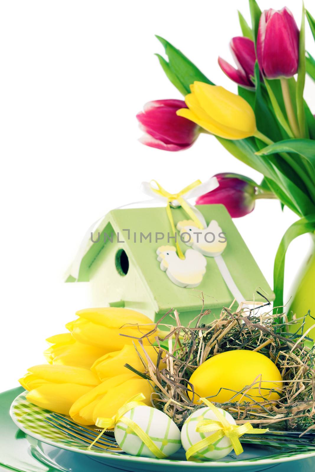 Easter eggs in a plate, on a white background by motorolka