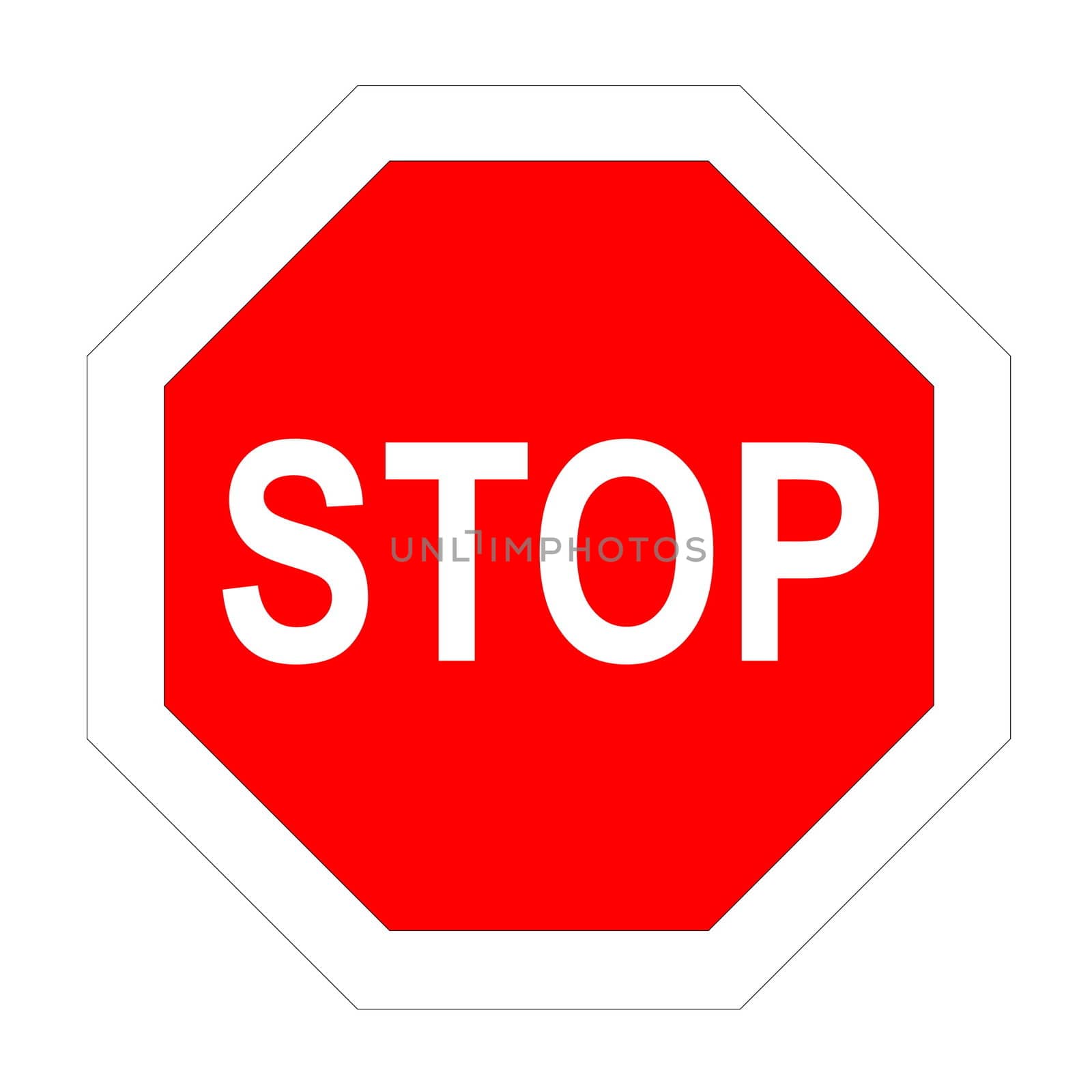 Big stop road sign isolated in white background