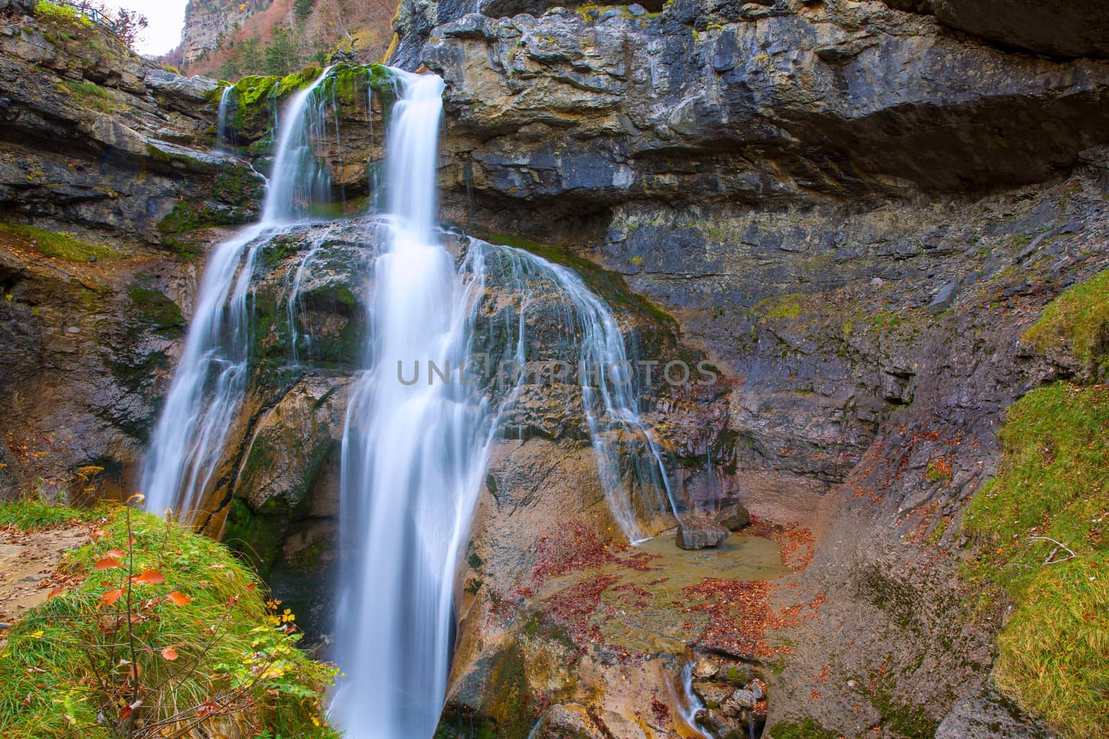 Cascada de la Cueva waterfall in Ordesa valley Pyrenees Huesca Spain Arazas river