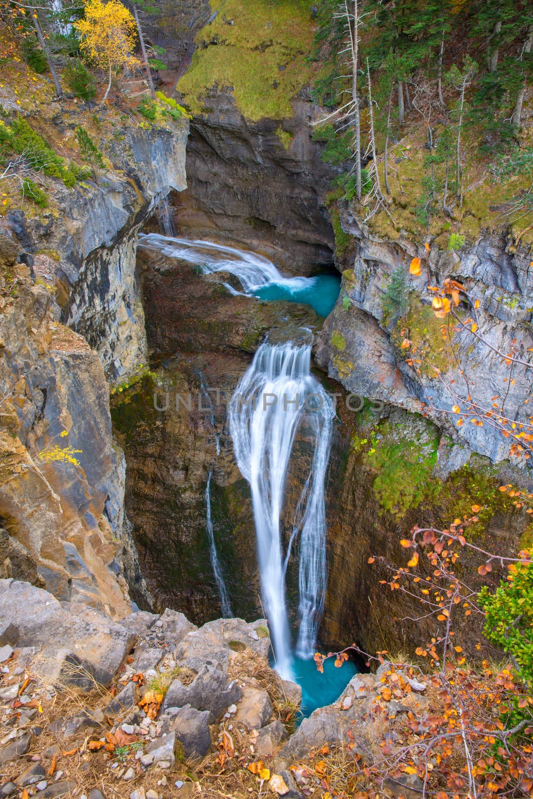 Cascada del Estrecho waterfall in Ordesa valley Pyrenees Spain by lunamarina