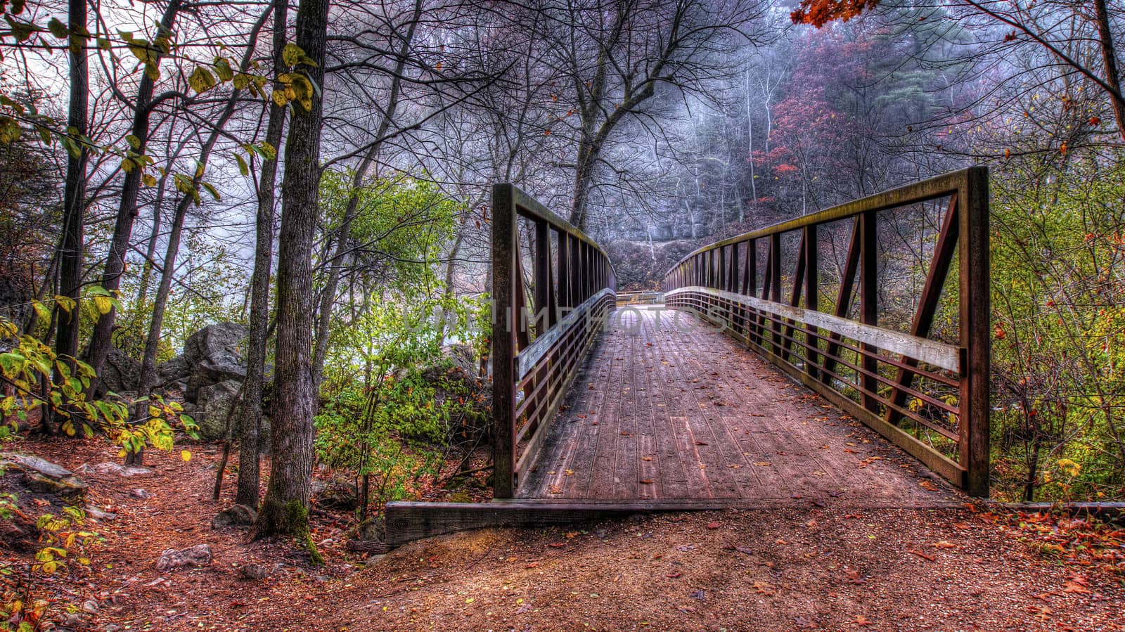 Creek and Bridge in HDR. Fall colors.