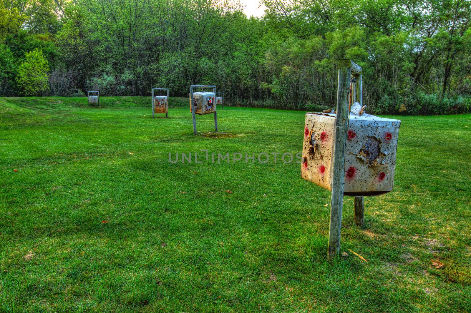 Field archery range in a grassy park 