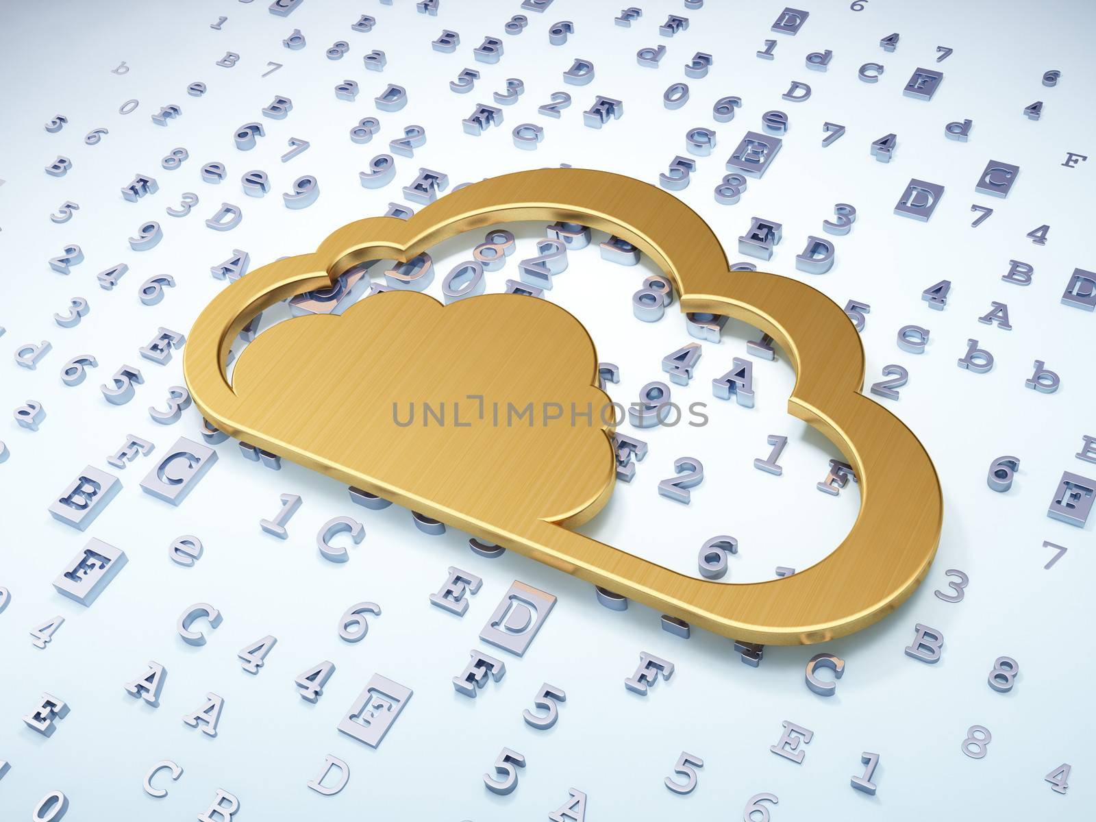 Cloud technology concept: Golden Cloud on digital background, 3d render