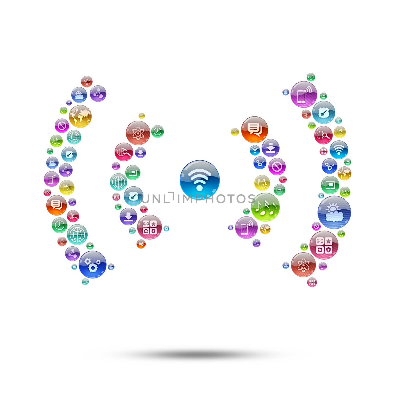 Silhouette wi-fi consisting of apps icons. The concept software