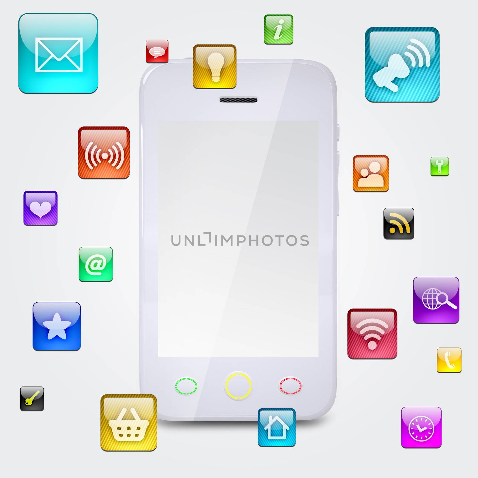 Smartphone and application icons. The concept of software