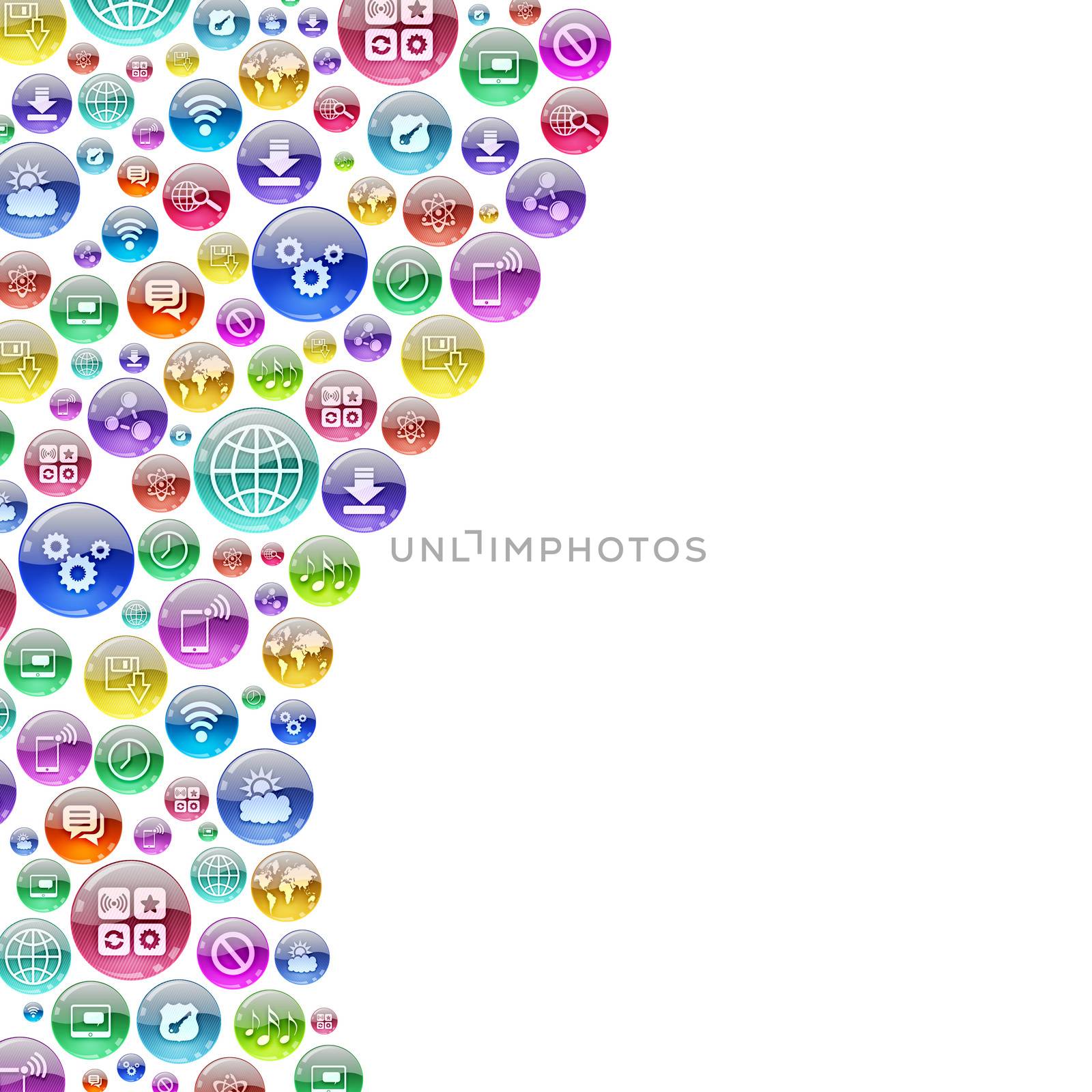 Silhouette consisting of apps icons. The concept software